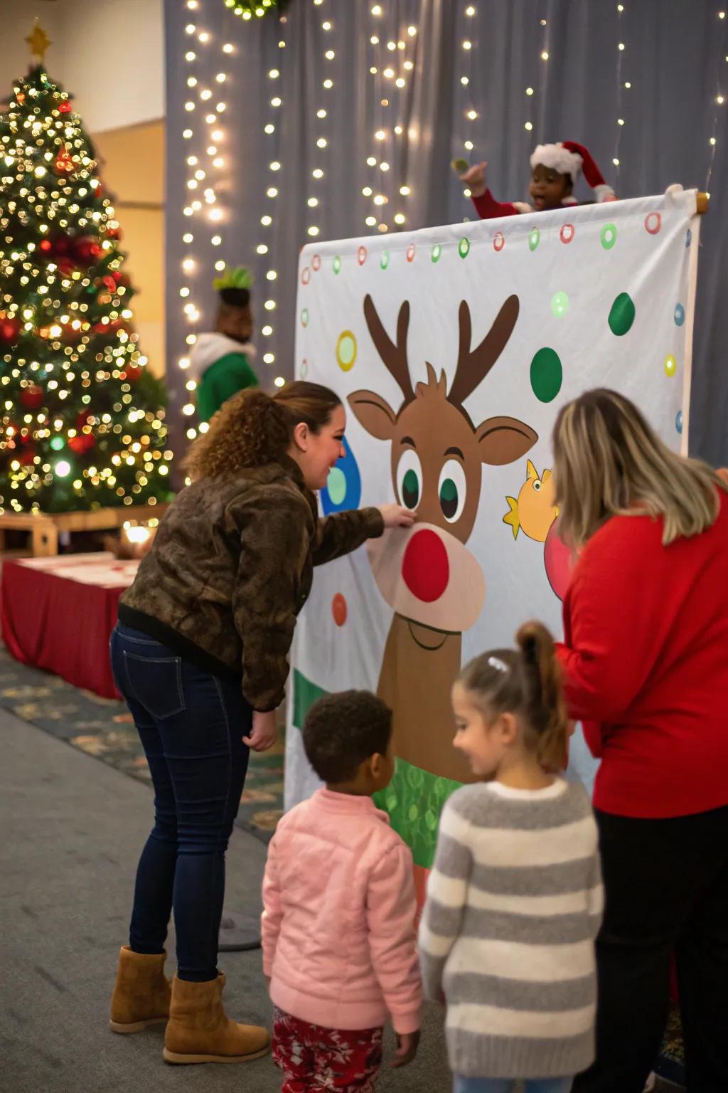 Participants savoring the ageless pastime of append the snout upon Rudolph.