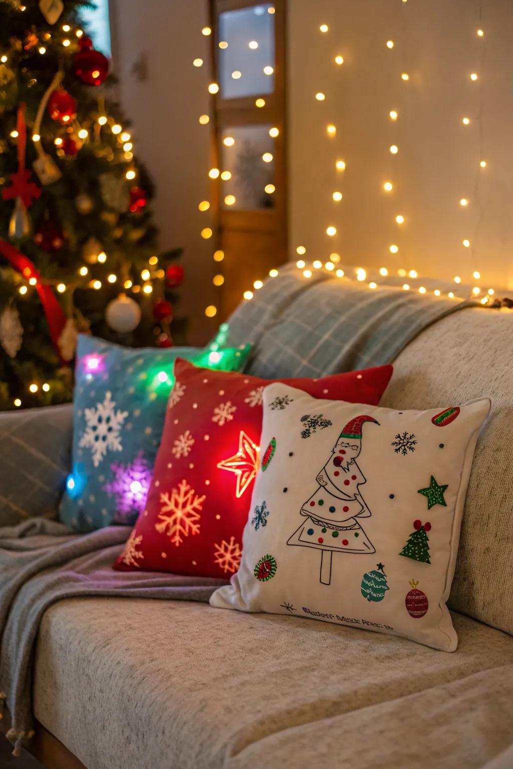Light-emitting diode accents engendering a bewitching radiance within the holiday ornamental scheme.