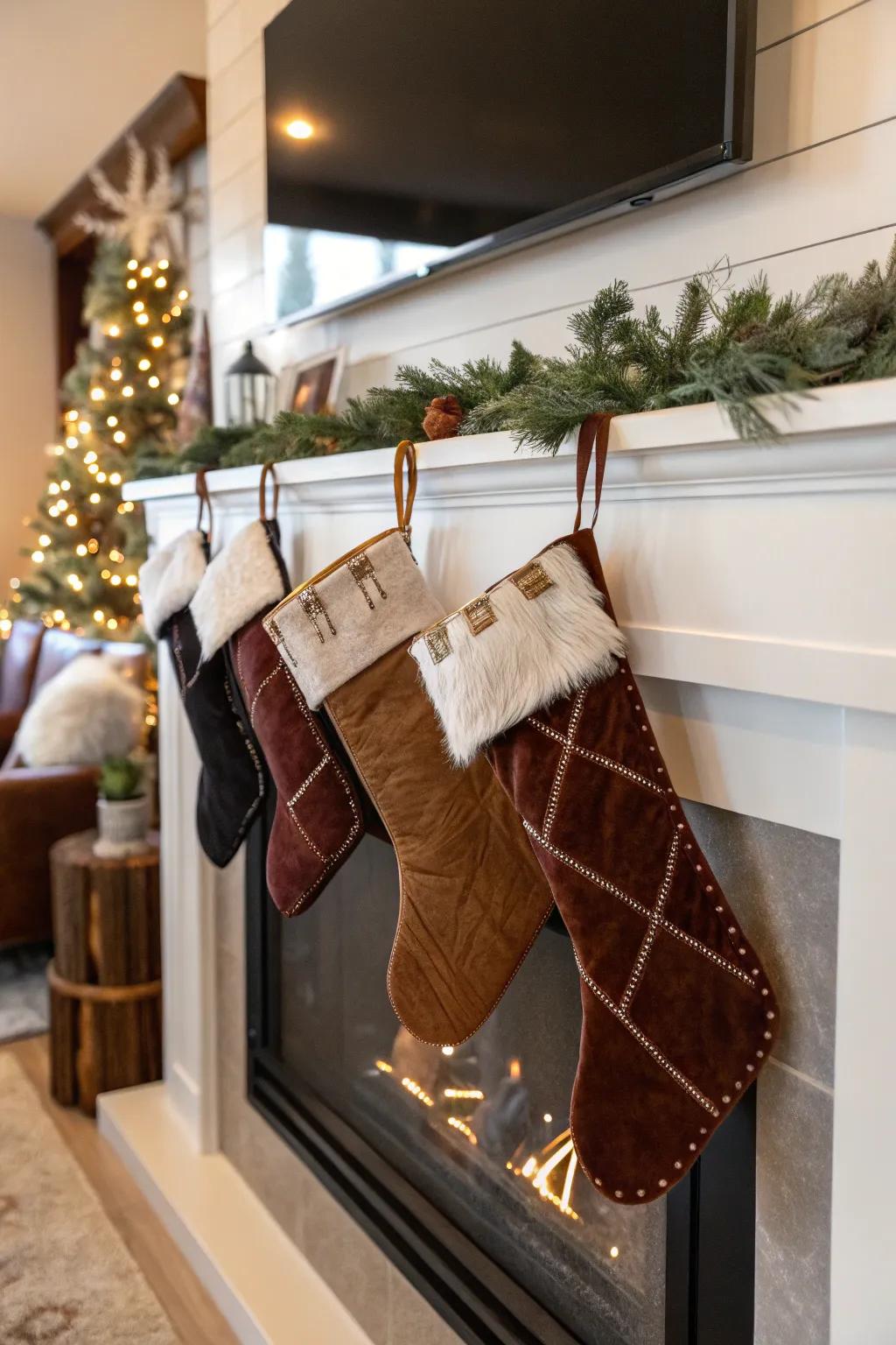 Unexpected materials like velvet and leather add a luxurious touch.
