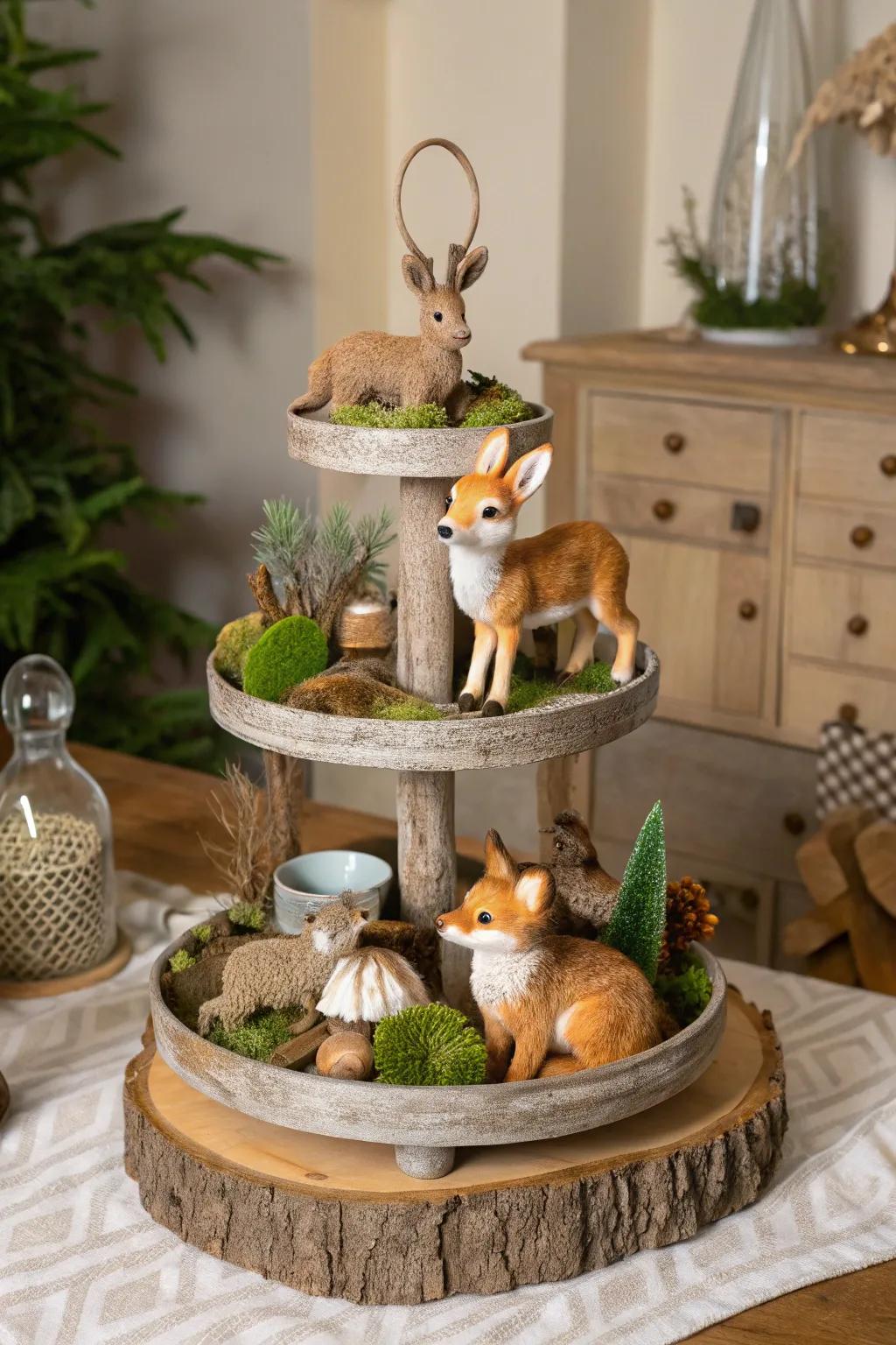 Forest friends add magic to this multi-level display.