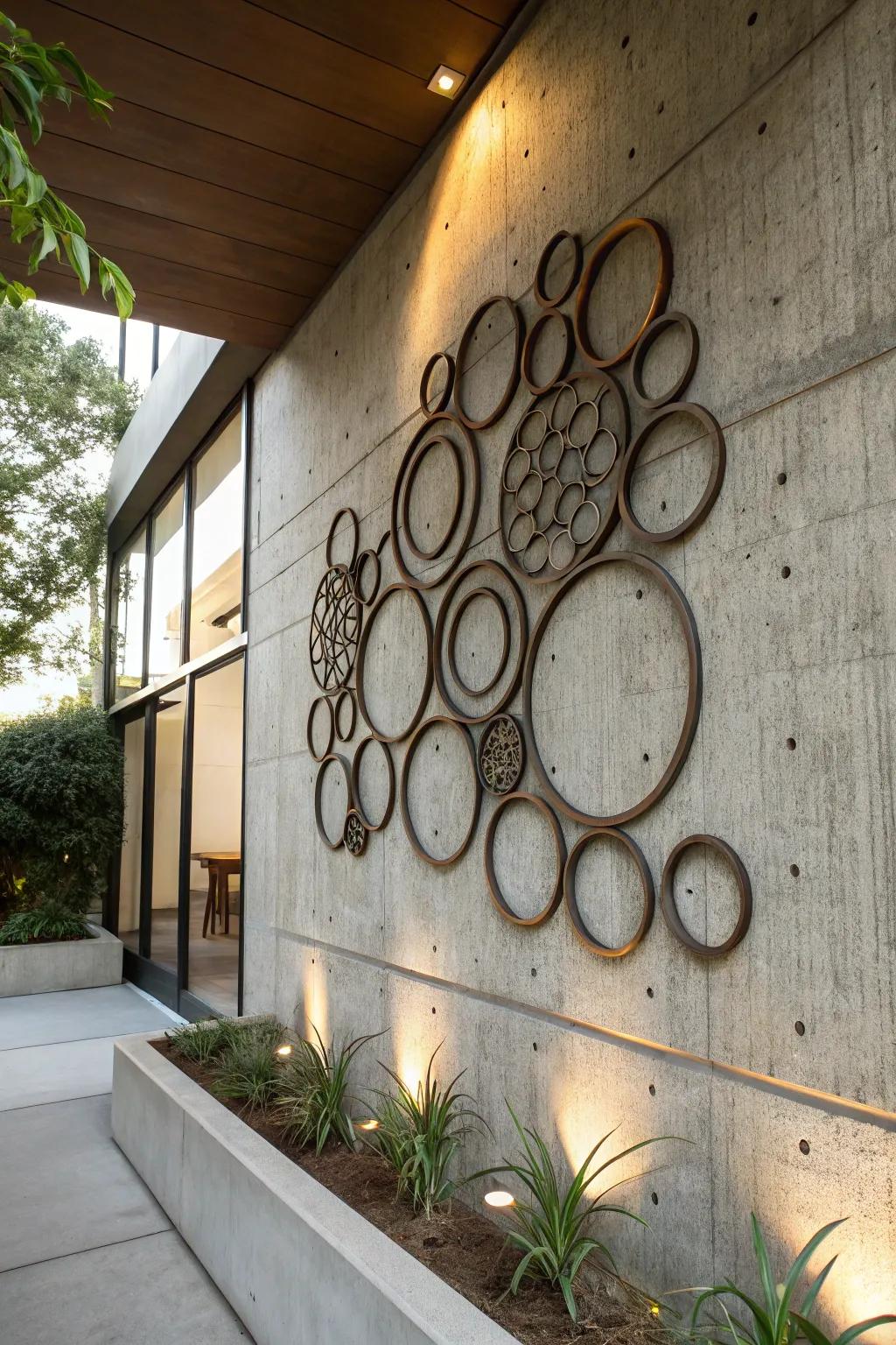 Introduce sleekness using metal circle art.