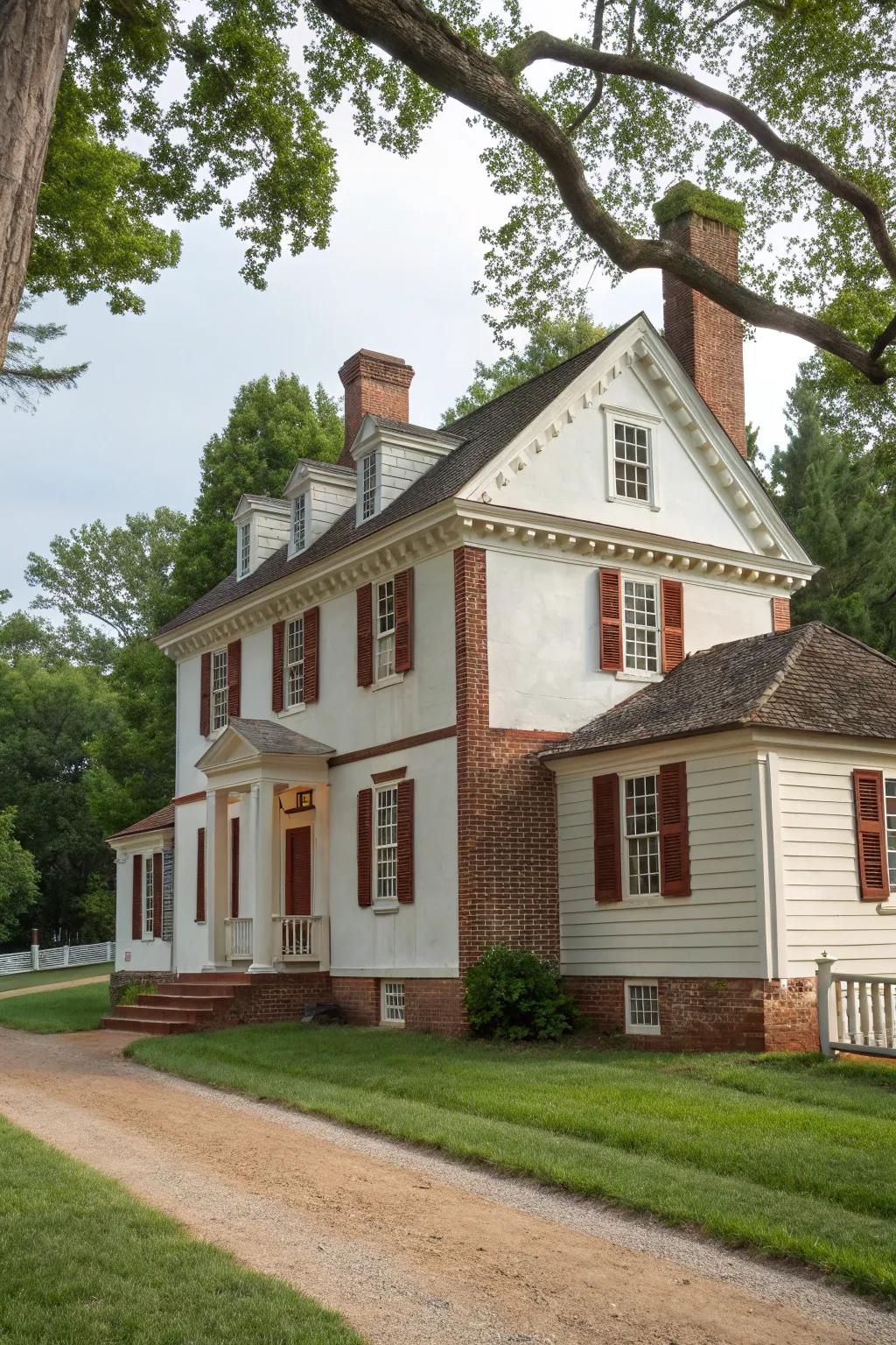 Colonial residence showcasing Georgian-inspired brick accents.