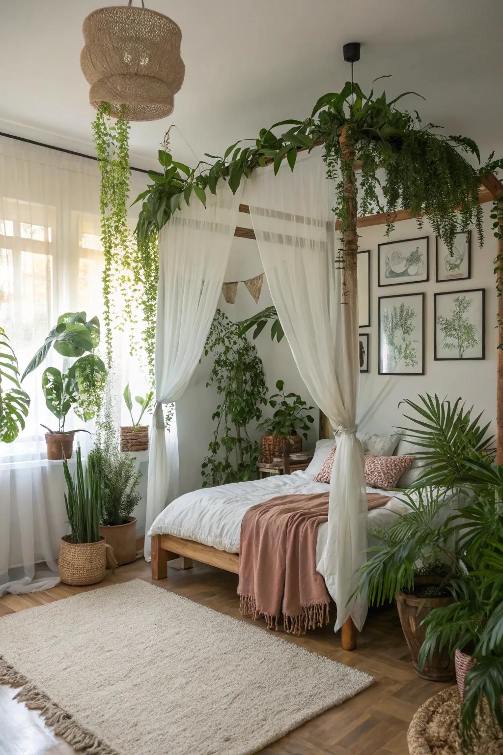 A green motif brings freshness and life to this bedroom.
