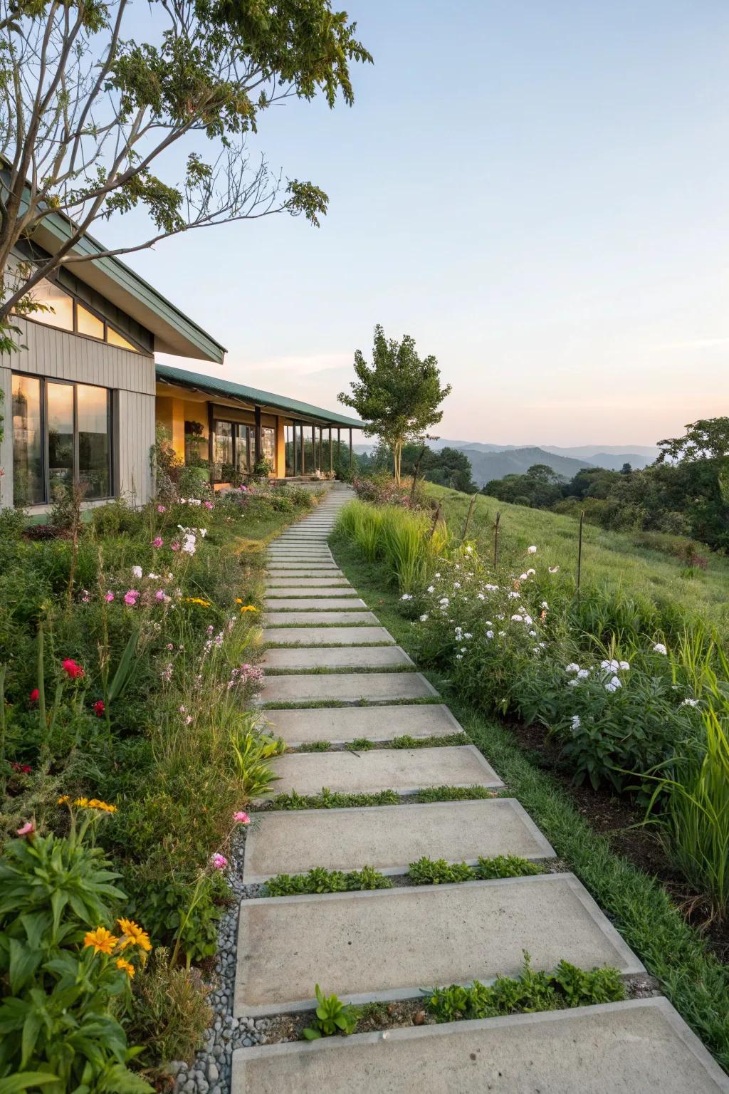 Permeable concrete walkways are environmentally friendly and functional.