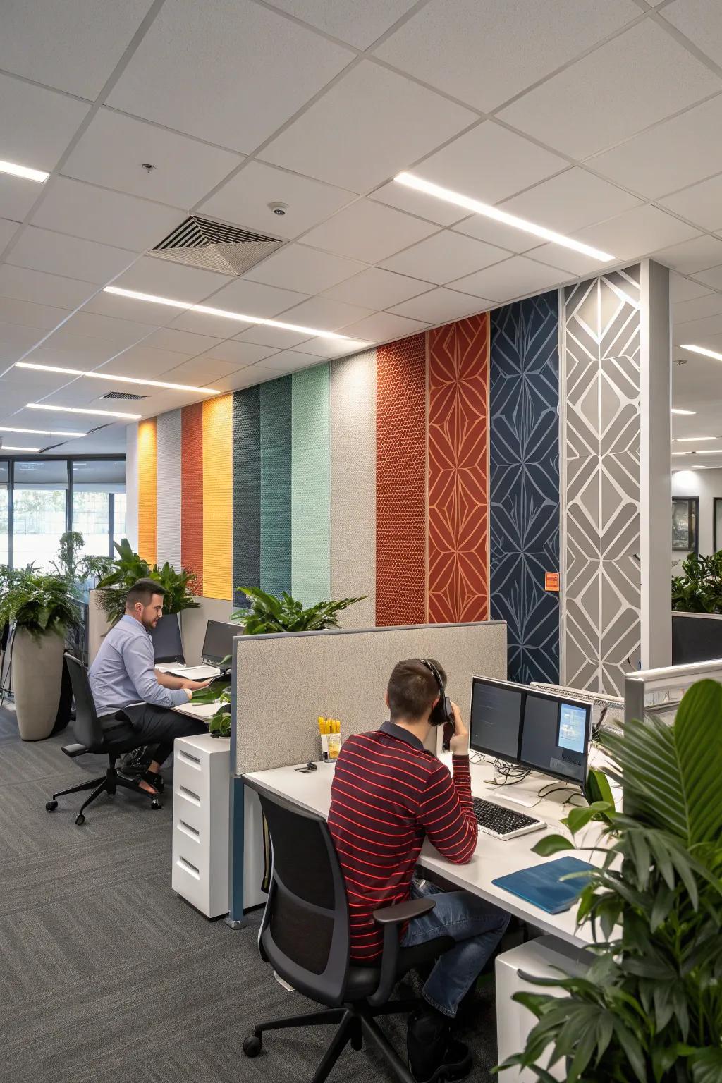 Office space with acoustic solutions for a quieter environment.