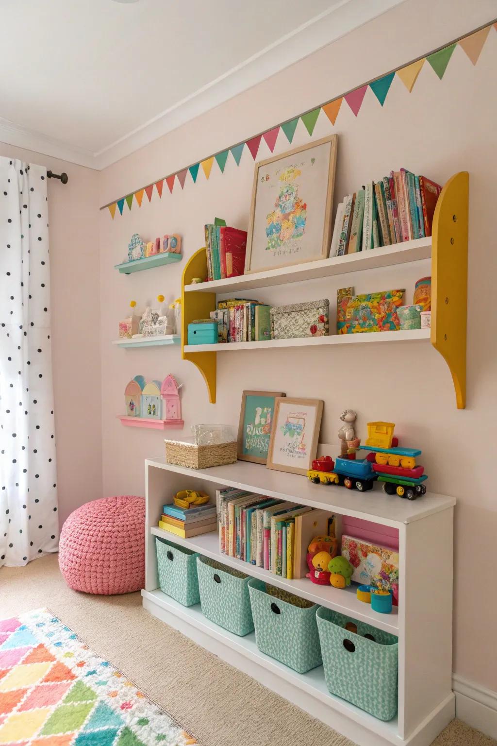 Colorful brackets contribute whimsy to a child's space.
