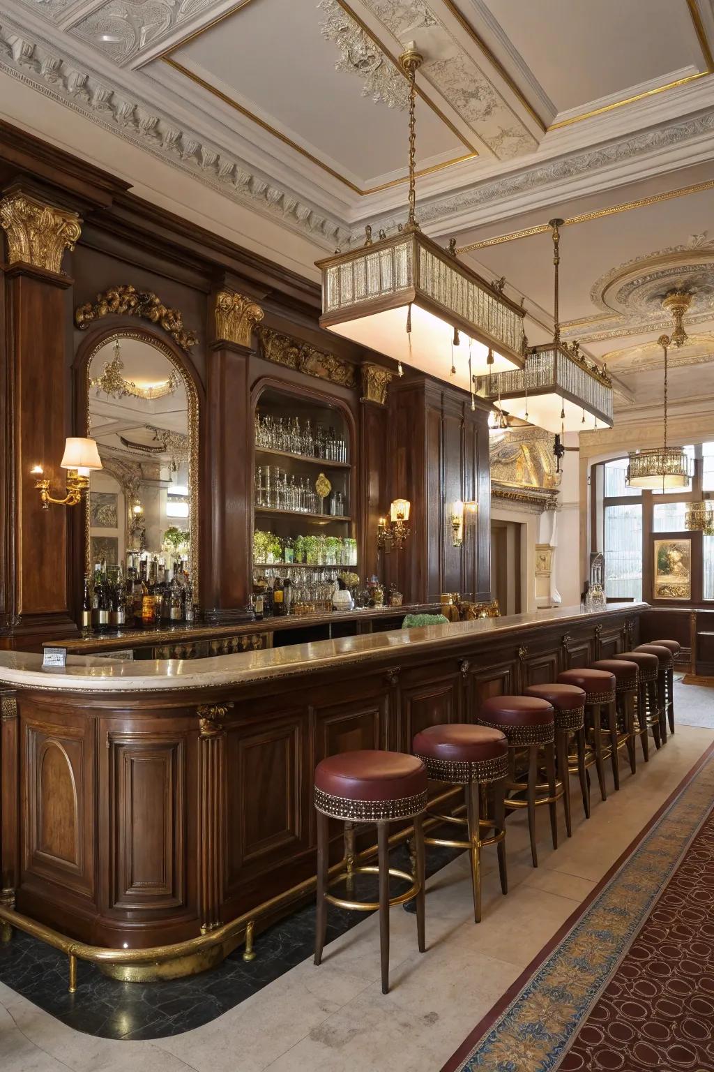 Vintage glam adds timeless elegance to your bar.