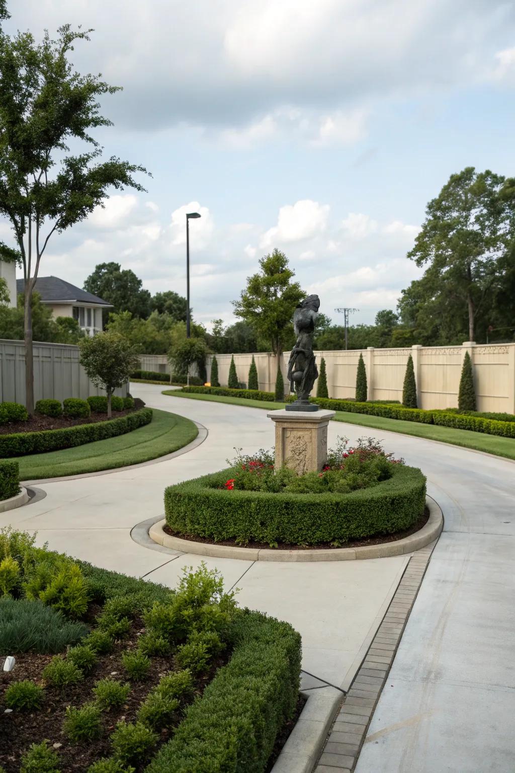 Artistic figures adding a bold statement to the driveway.