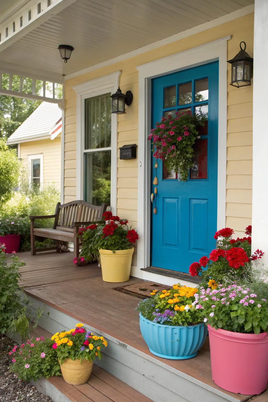 Painted highlights introduce vibrant energy to your porch.