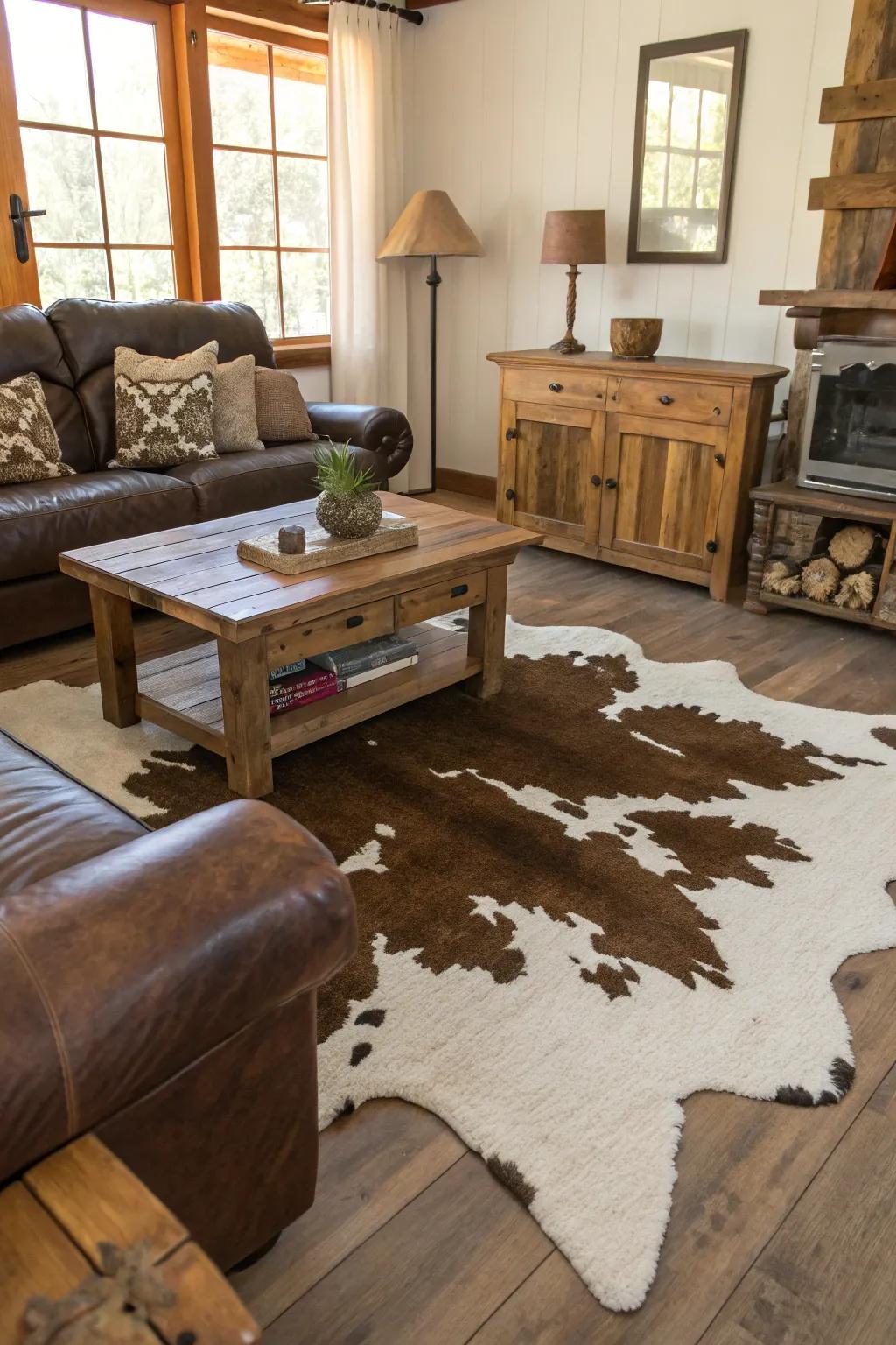 Animal hide rugs introduce luxury and countryside refinement to any space.