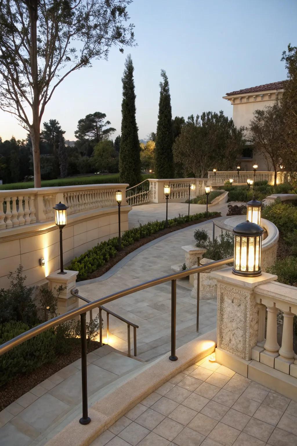 Deck lighting adds understated elegance to the courtyard.