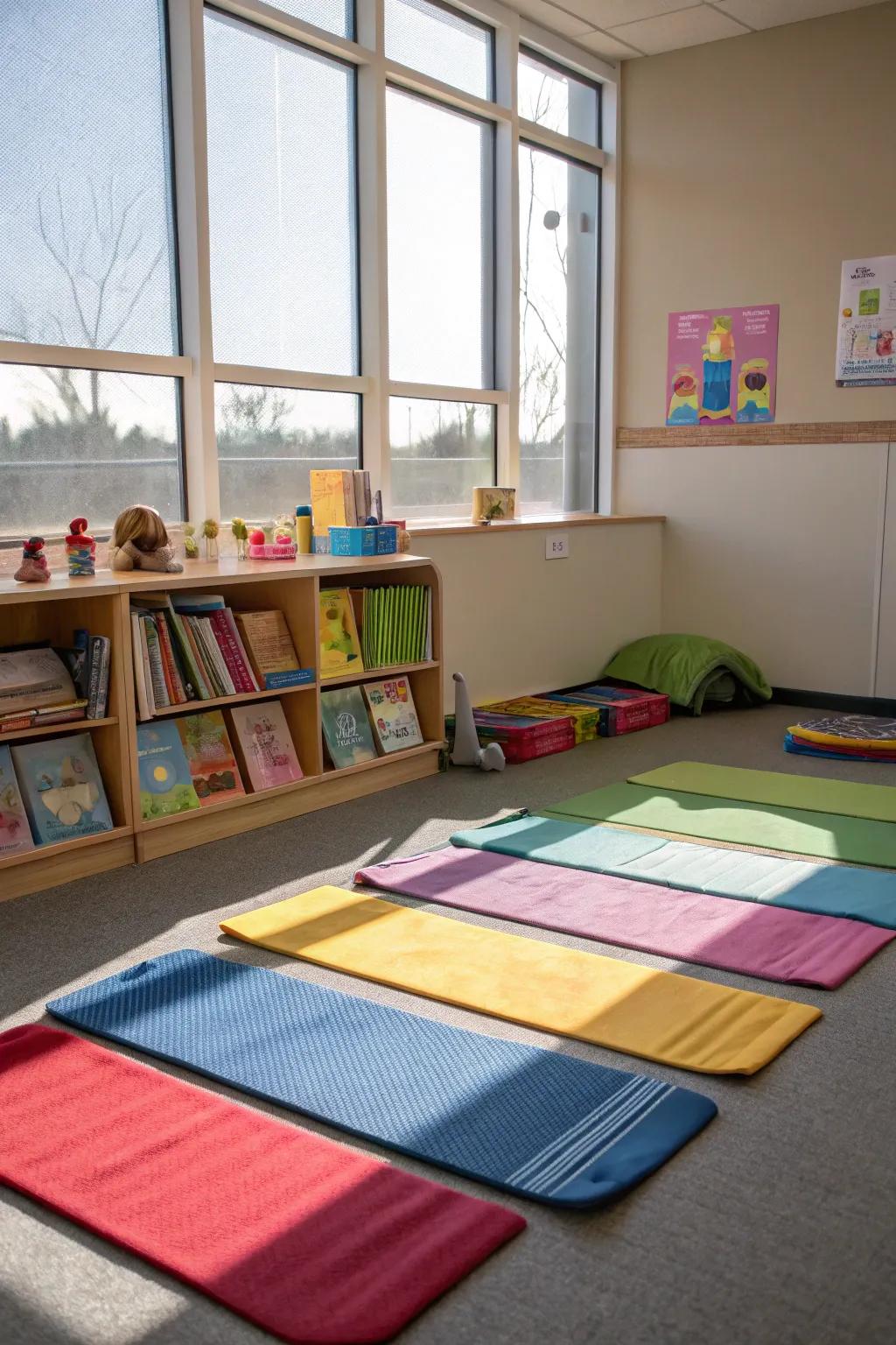 Rest mats encourage calming physical activities.