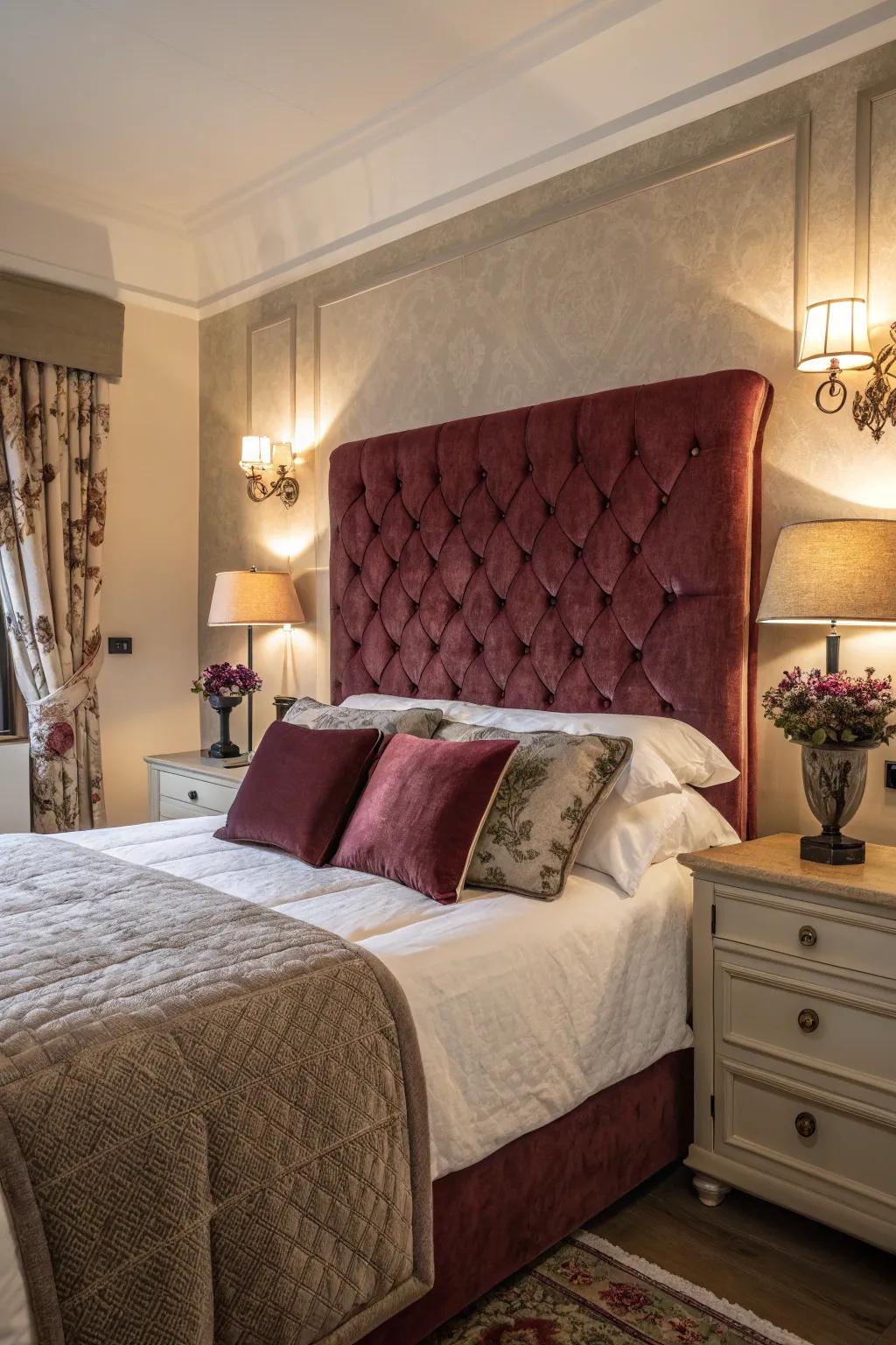 Silken accents enhance the plush and luxurious feel of the room.