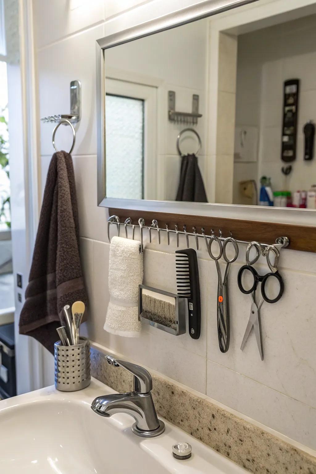 Magnets hold metal tools so they're easy to see and grab.