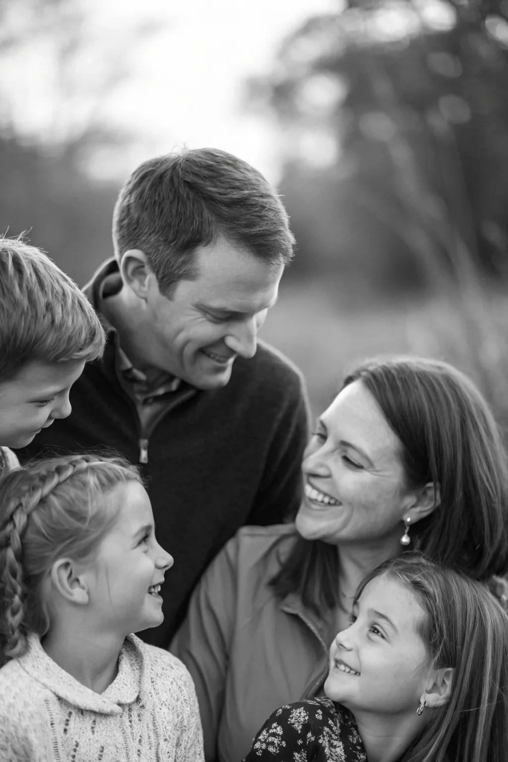 Monochrome photography adds an elegant and timeless touch to family portraits.