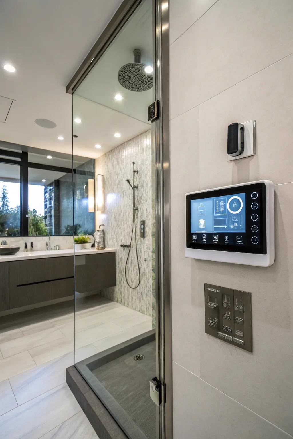 Smart controls make this barrier-free shower a high-tech and convenient oasis.