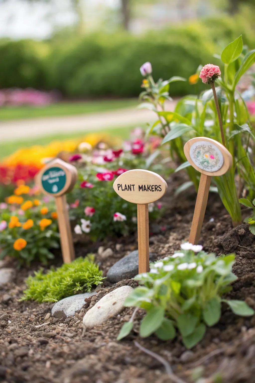 Bespoke flora identifiers impart allure and arrangement to any garden.