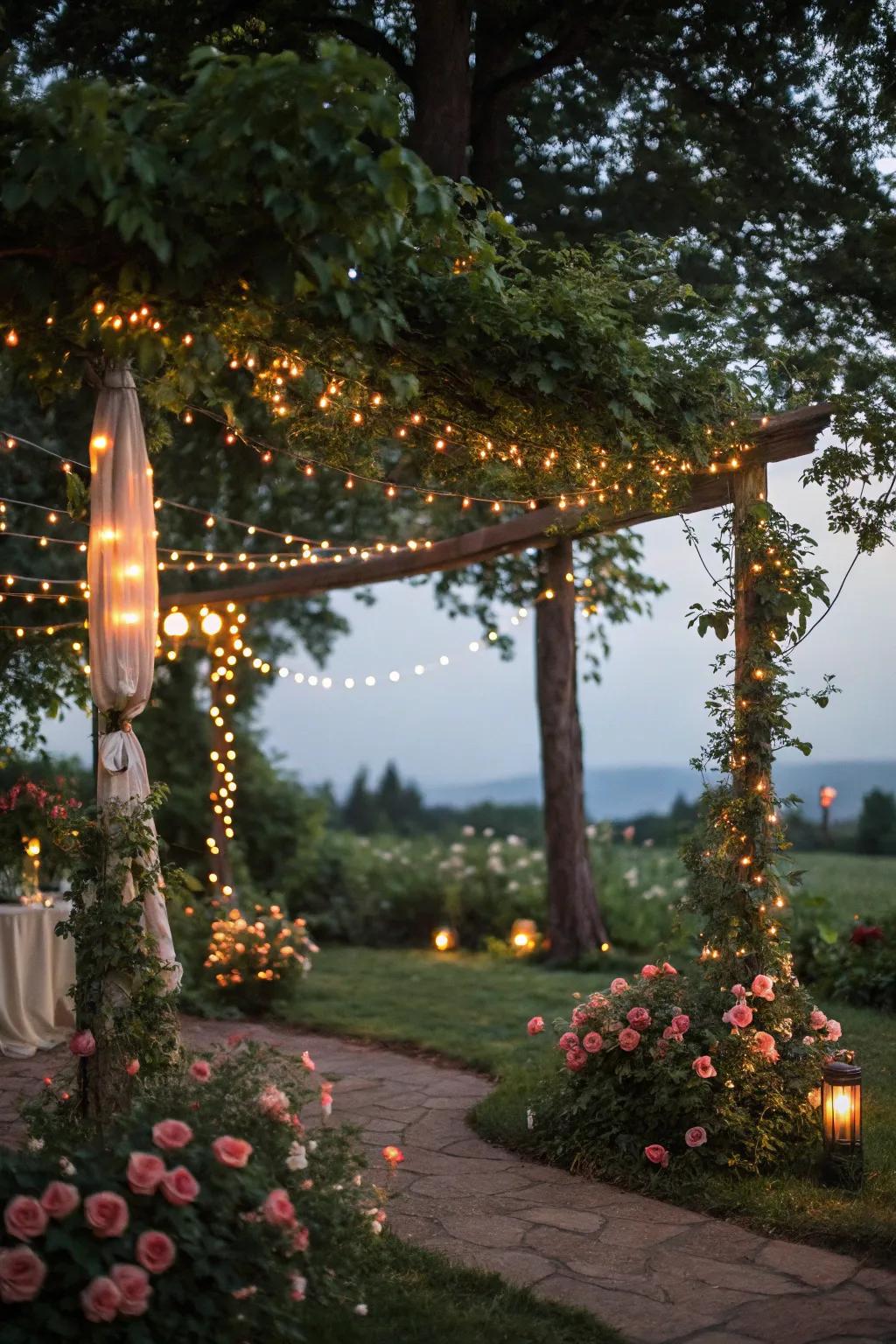 Pixie lights infuse a magical ambiance for evening enjoyment.