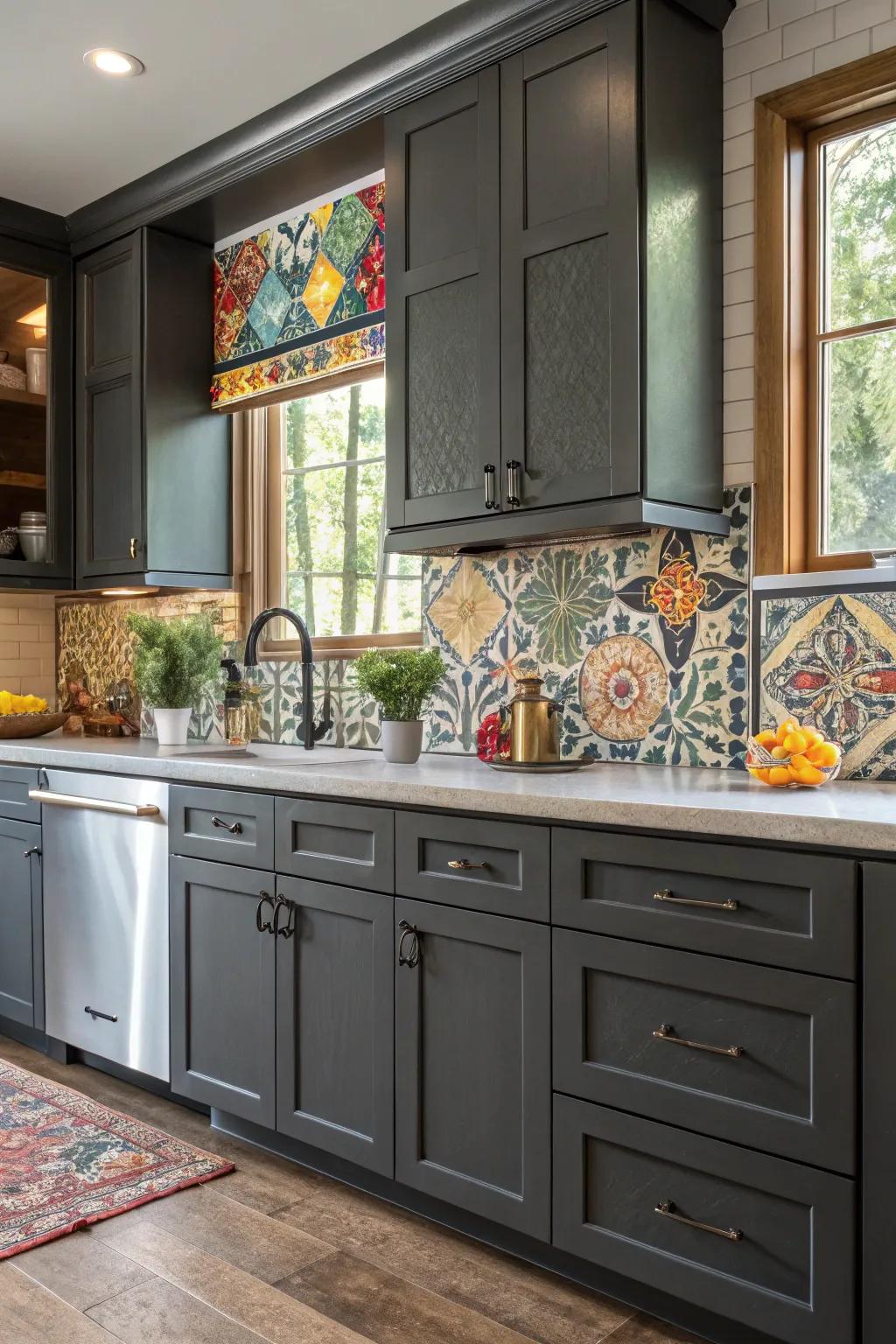 Artisan tiles introducing a handcrafted dimension to the kitchen.