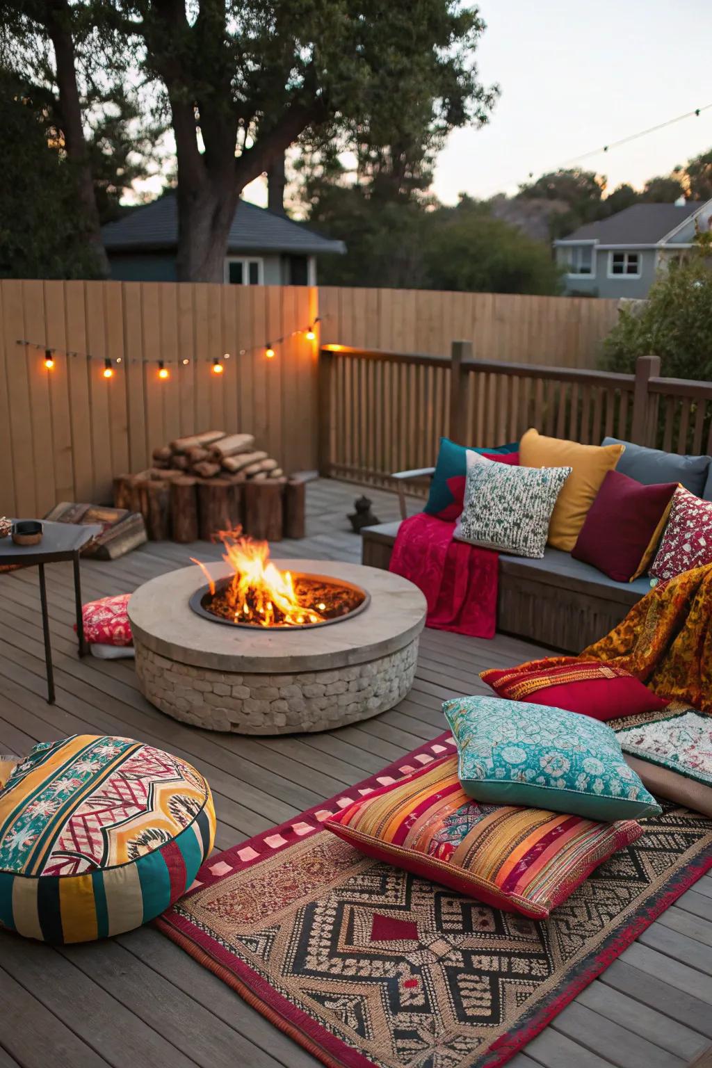Decorative elements like cushions and throws enhance comfort and style on your patio.