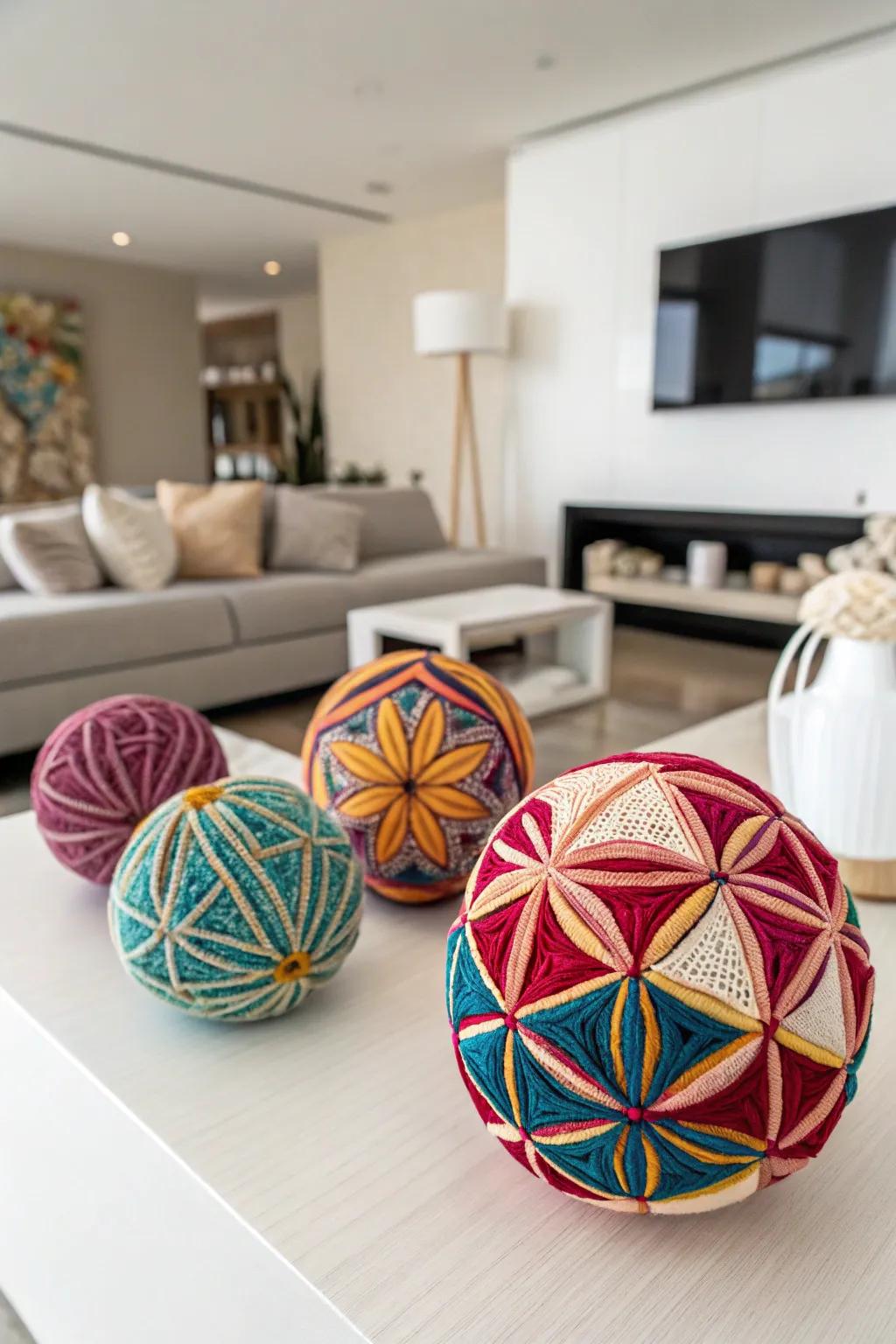 Temari-inspired orbs for vibrant and intricate decor