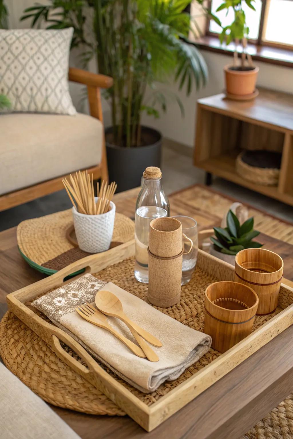 Eco-conscious choices using sustainable materials on a decorative board.