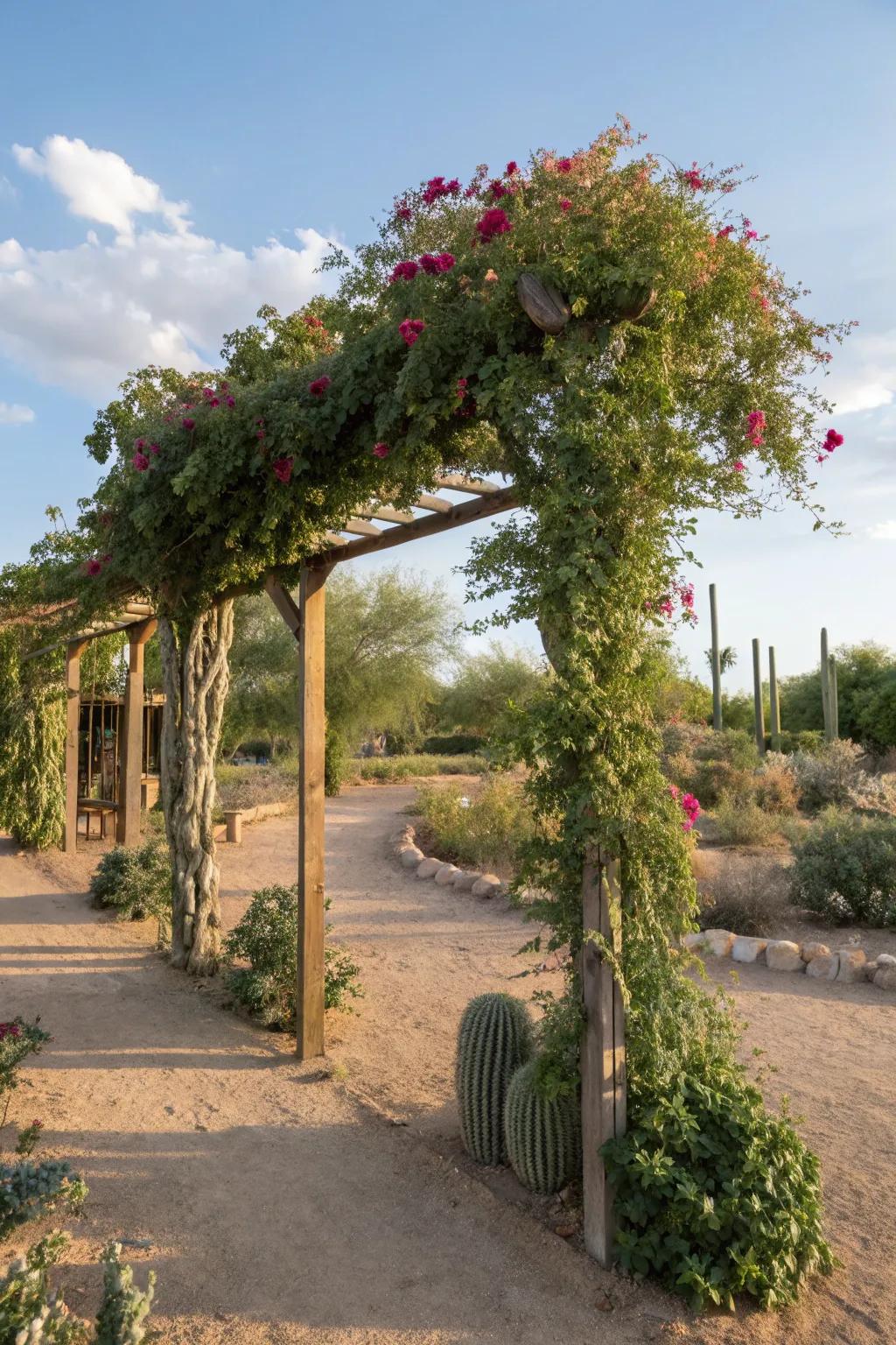 Frames introduce vertical intrigue and support climbing plants.