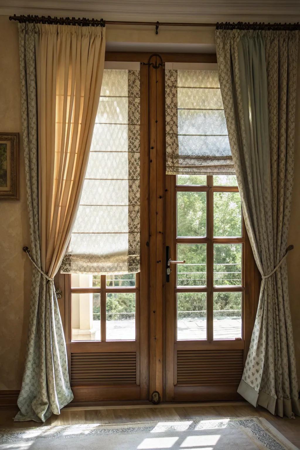 A multi-layered approach delivers versatile privacy and design for door windows.