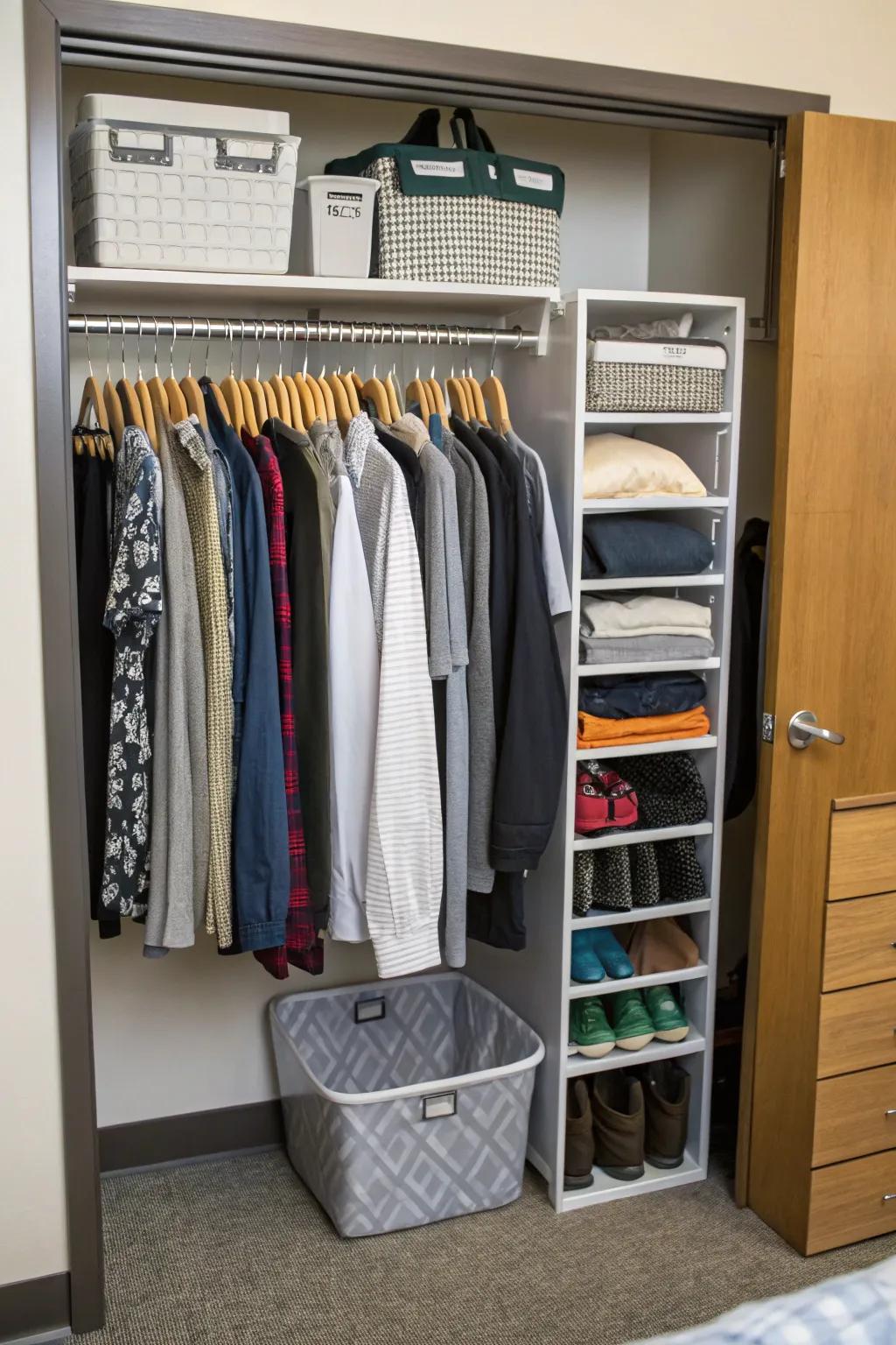 Space-conscious hangers elegantly boost closet space.