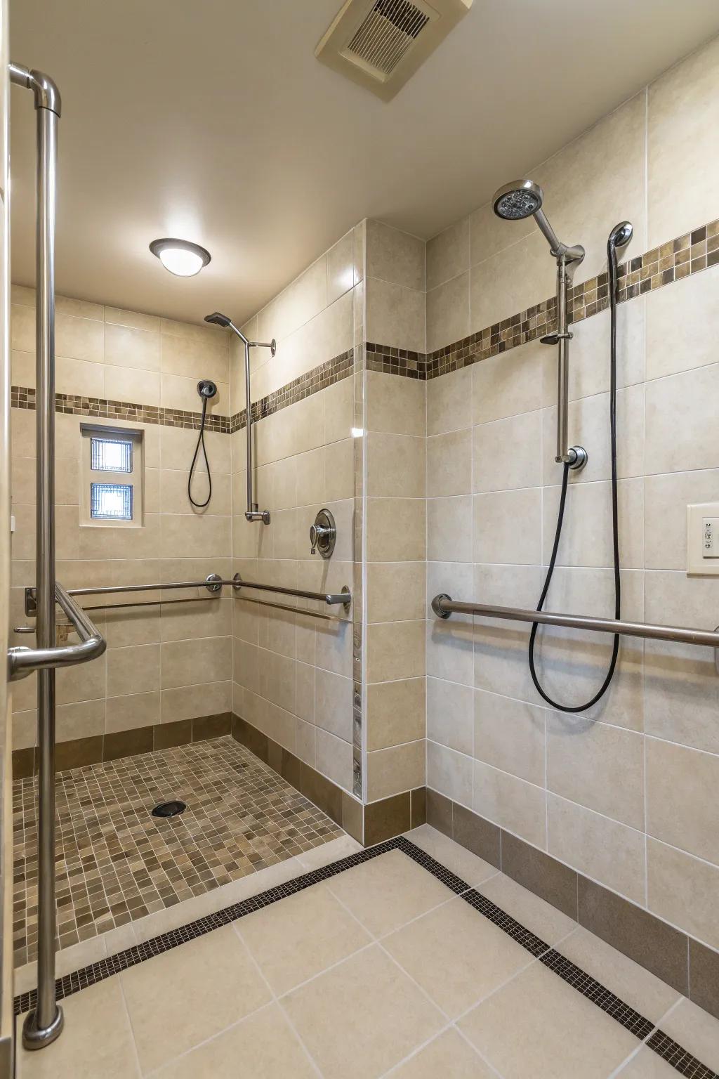 Design a safe and accessible dual shower for all users.