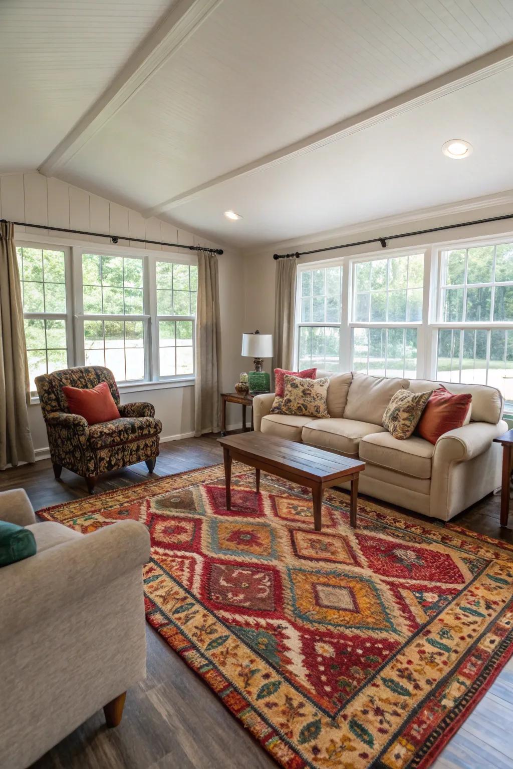 A statement floor covering can infuse shade and cohesion into your room.