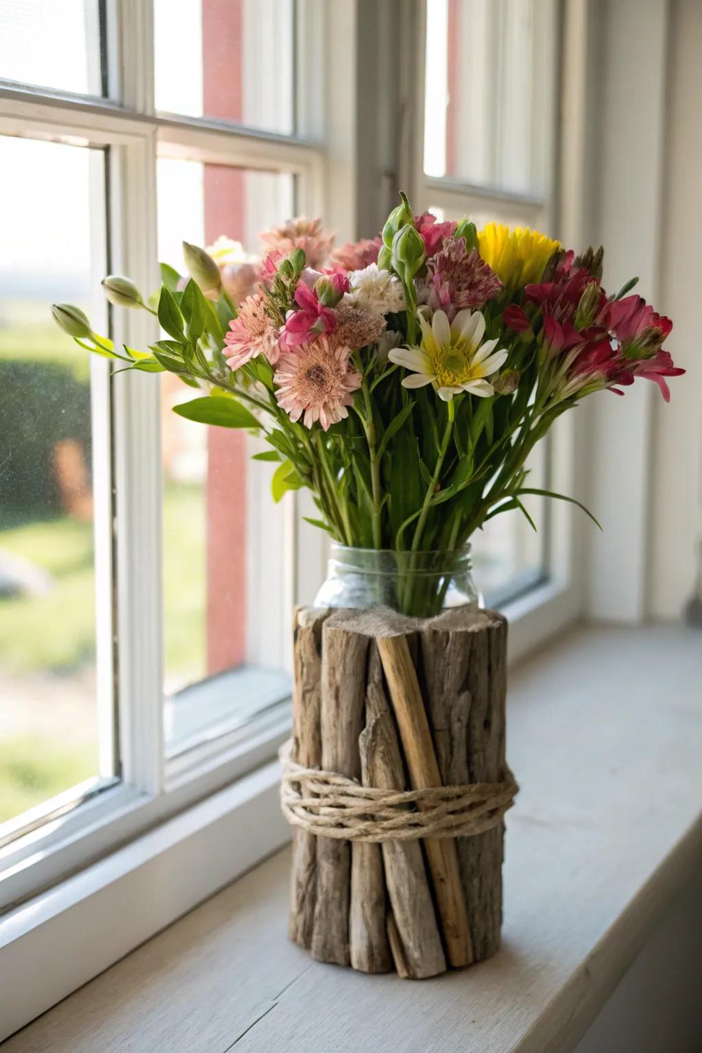 Incorporate a countryside touch into your floral displays with a seafaring wood vase.