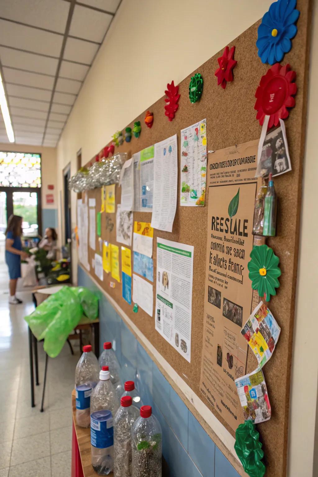 Eco-conscious presentation using decorations crafted from upcycled materials.