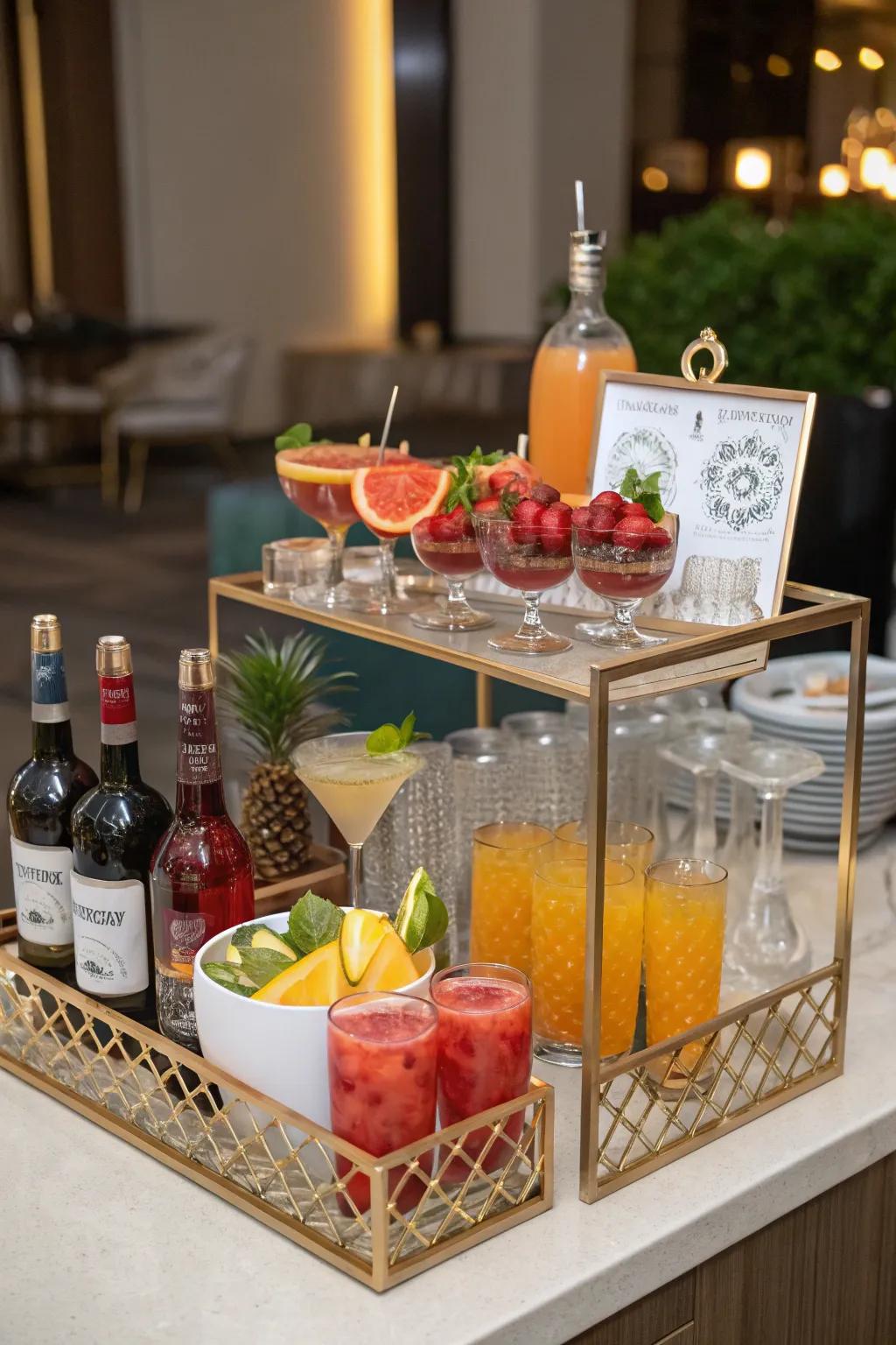 Festive drink display featuring a mini bar setup