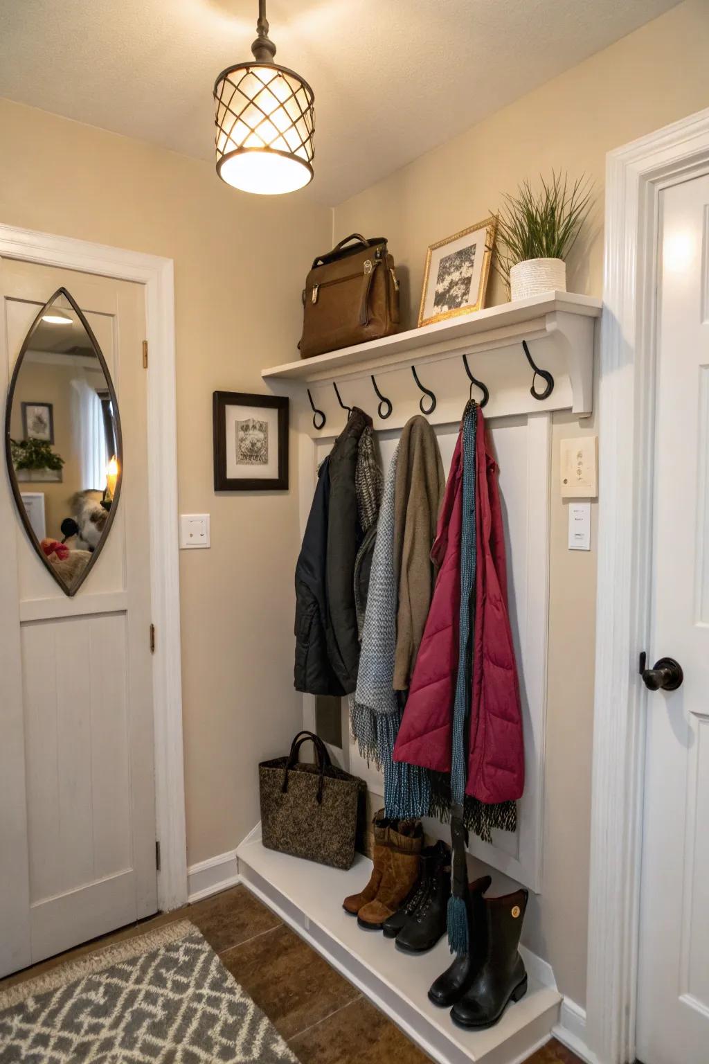 Make the most of corners with a specialized coat rack.