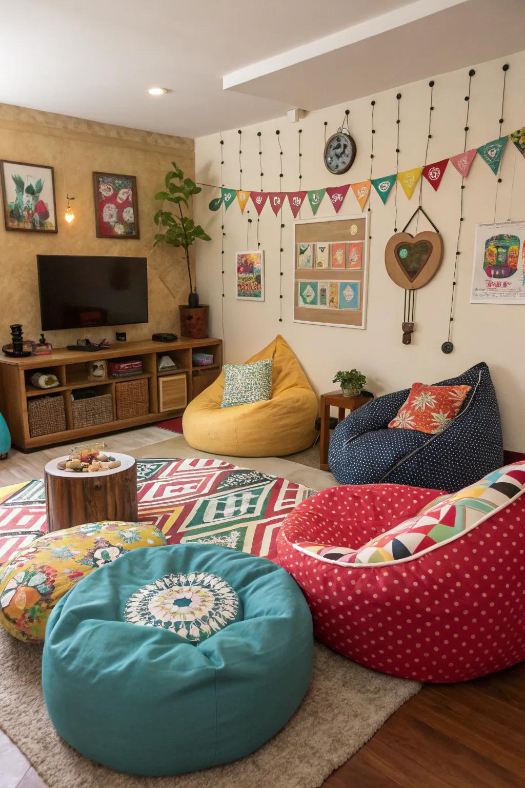 Bean bags offer seating that’s both fun and adaptable.