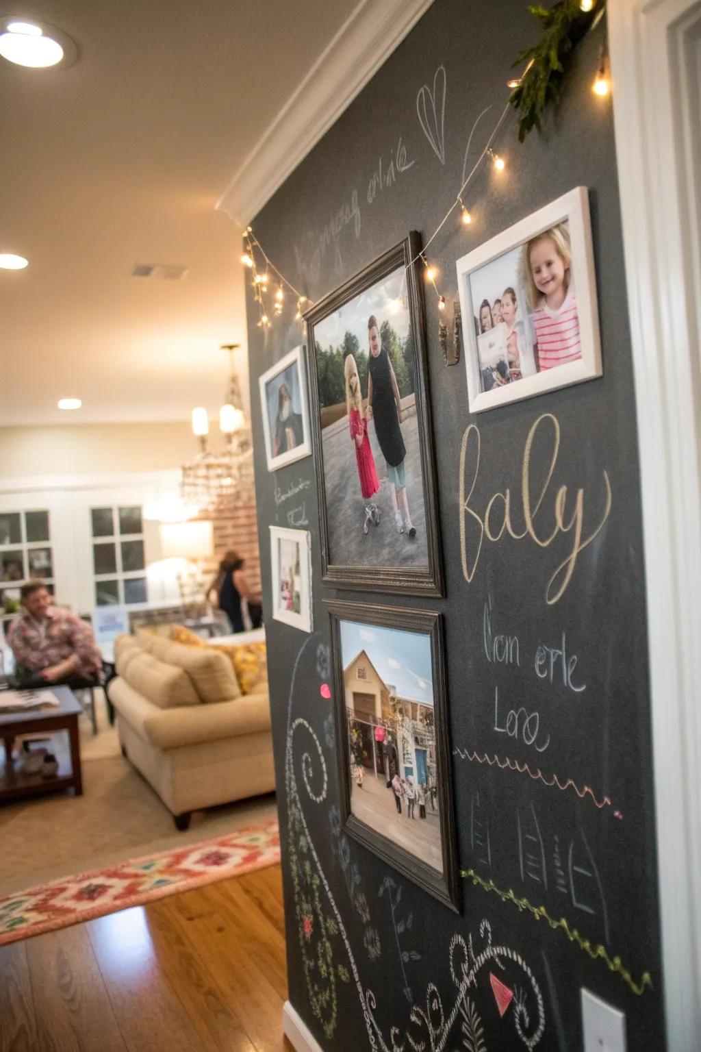 Interactive slate wall adds fun.