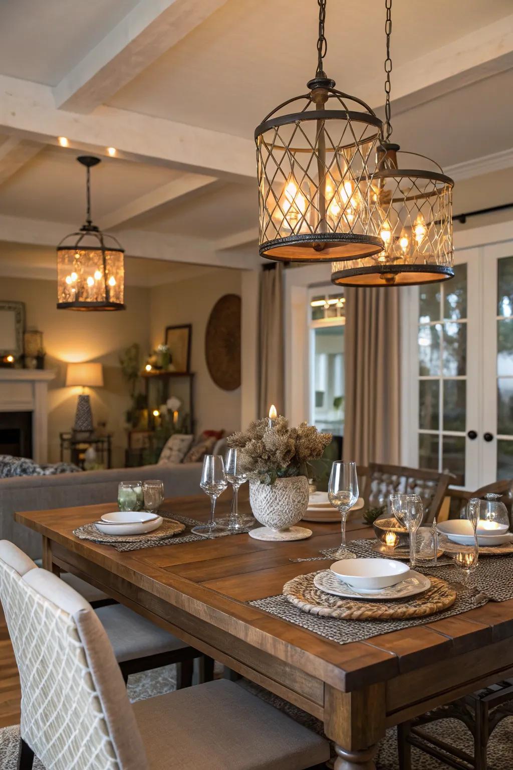 Varied material pieces create a balanced and eclectic aesthetic.