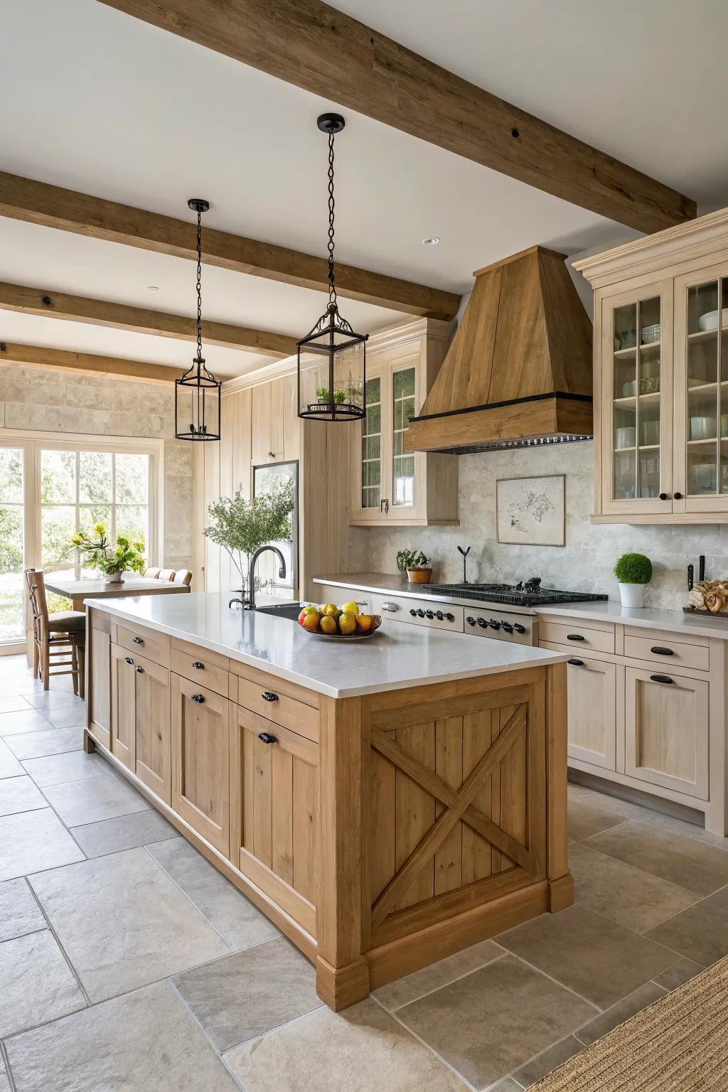 An island unit elevates timber design.