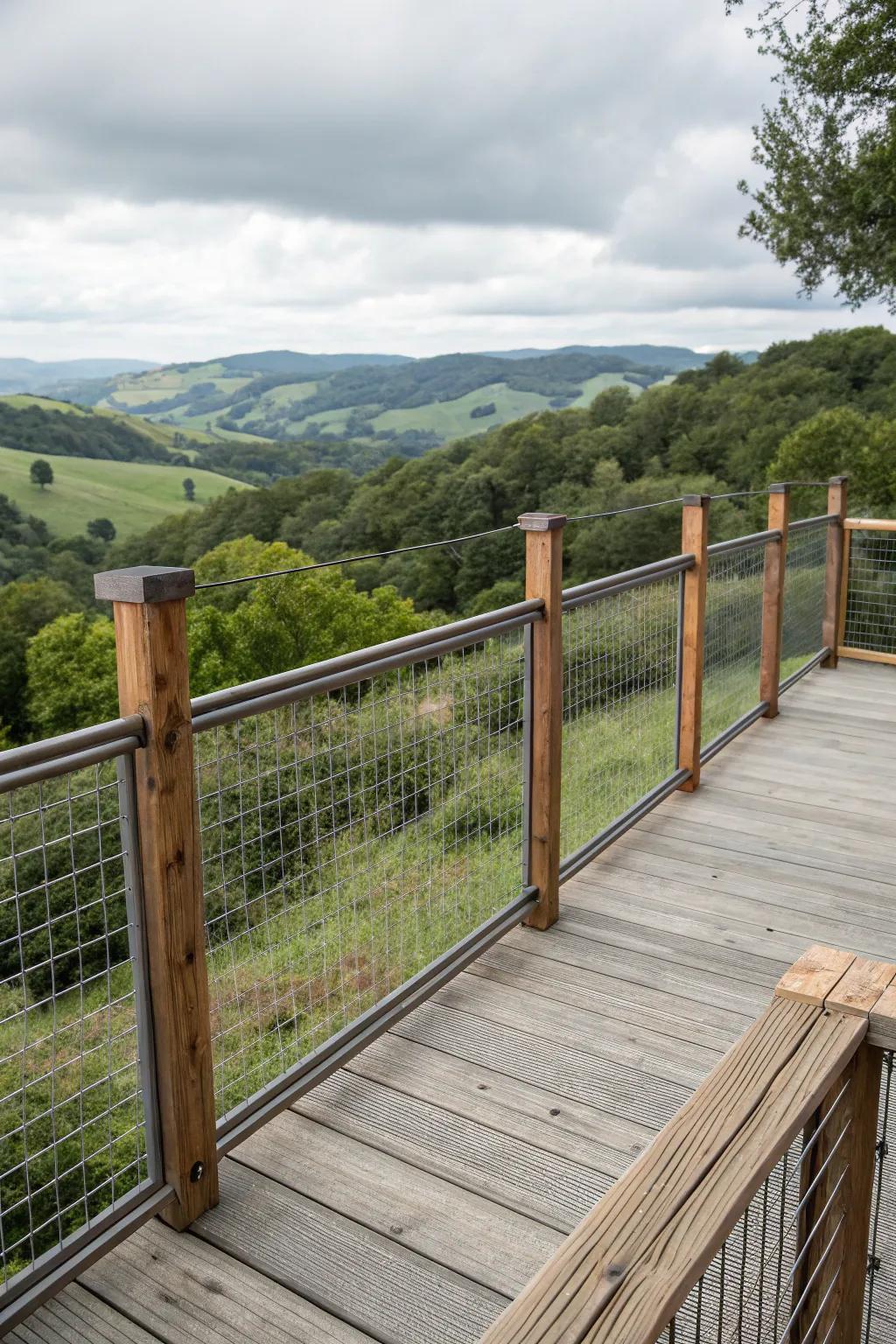 Industrial edge: Countryside metal grille balustrade.