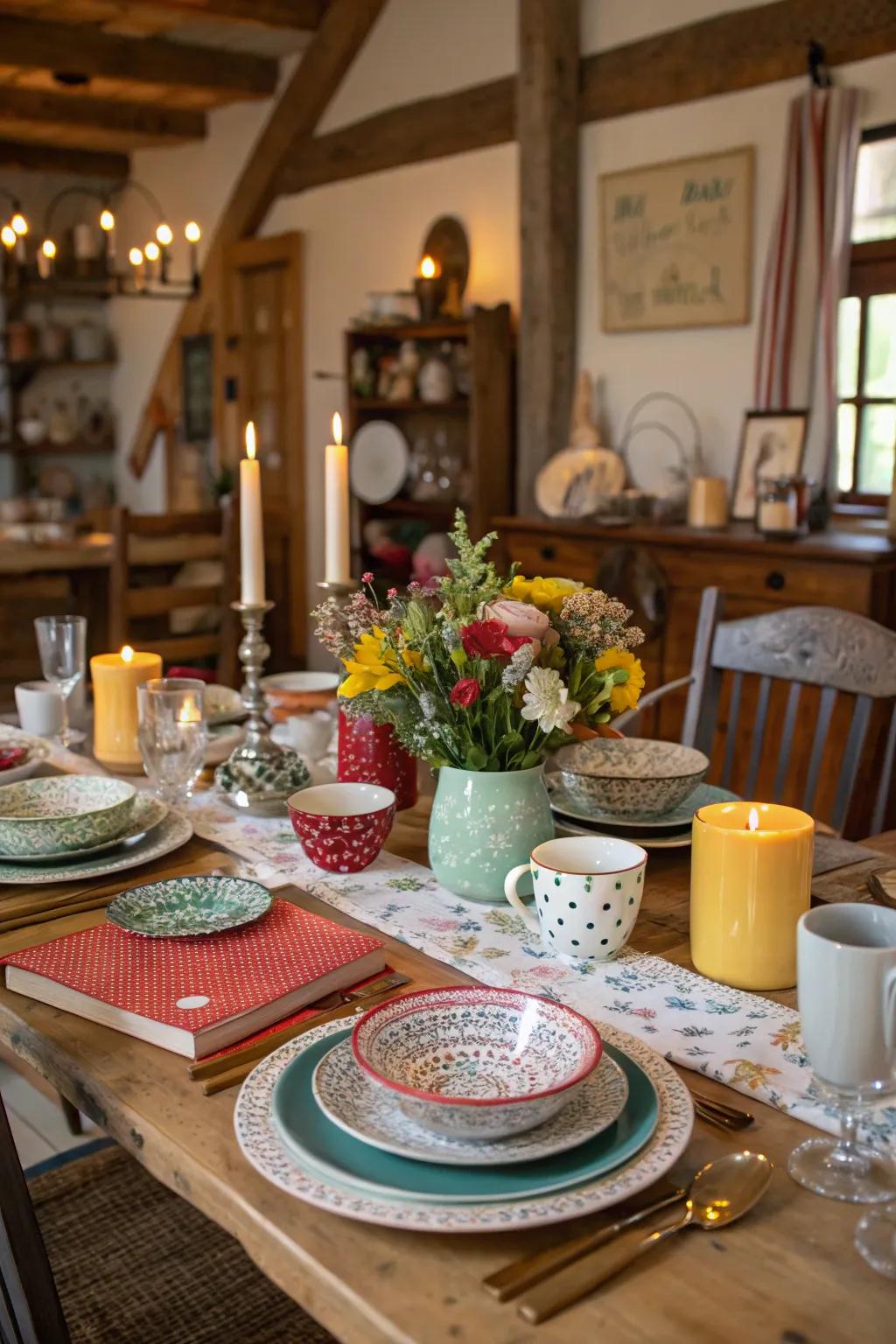 Personality and charm with unmatched dishes.