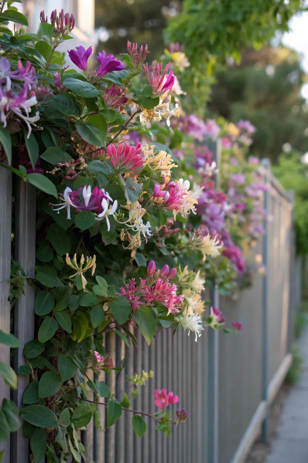 Vining bloomers infuse vibrant hue and charm into fences.