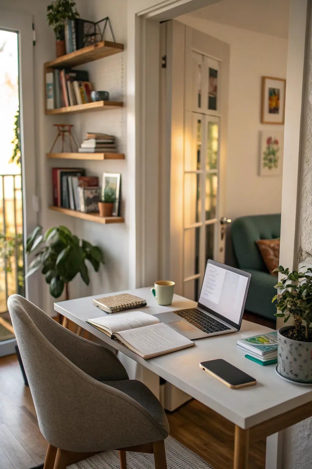 A commanding desk position enhances productivity.