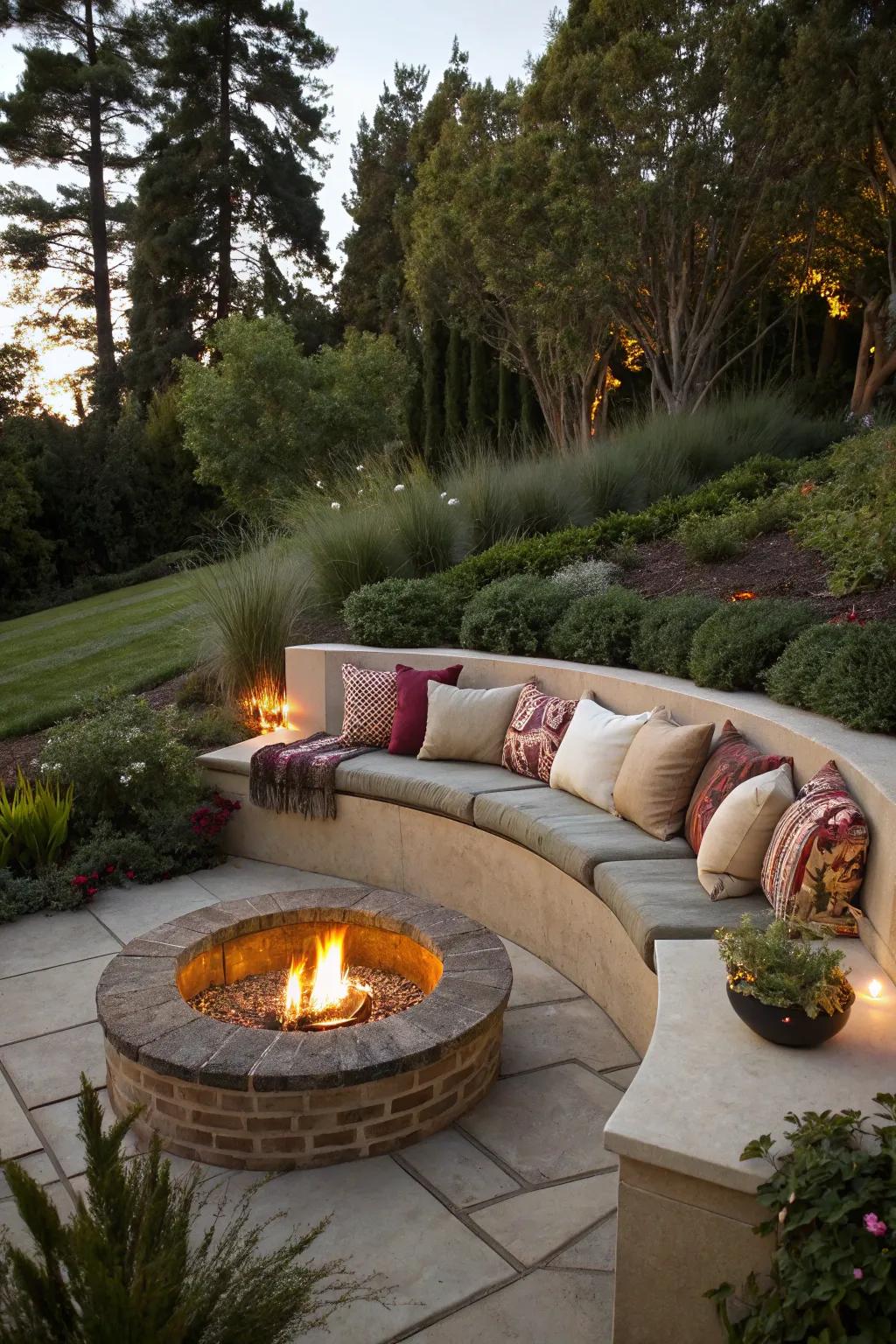 Built-in walls provide design.