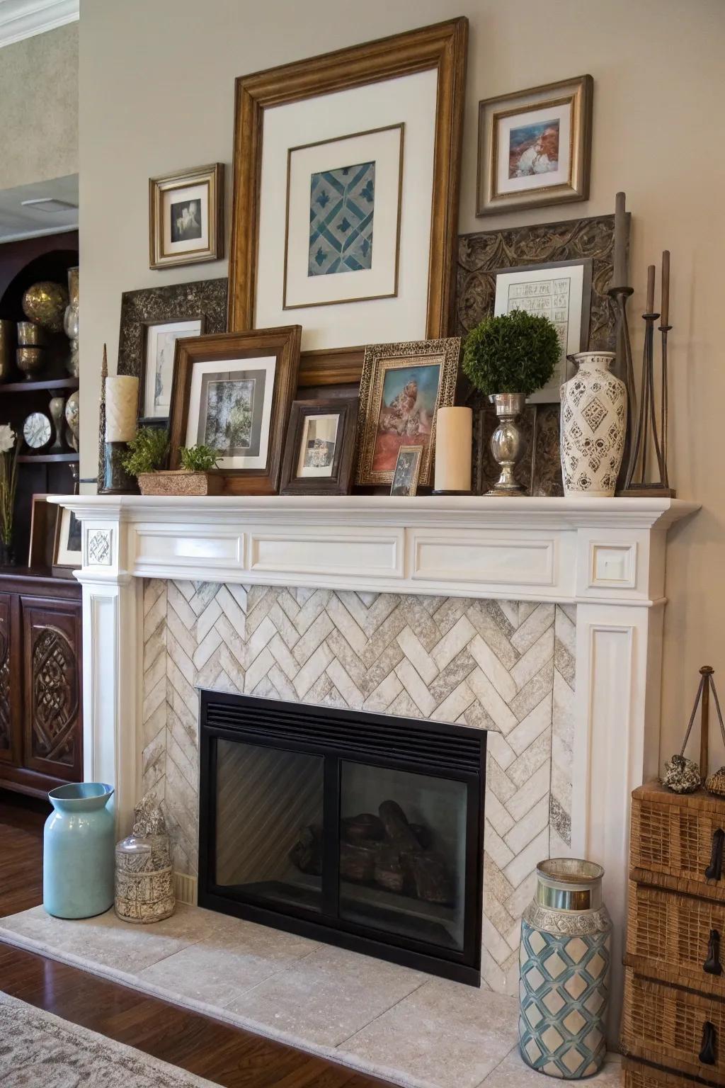 Energetic strata contributing motion and intrigue to the mantel decor.