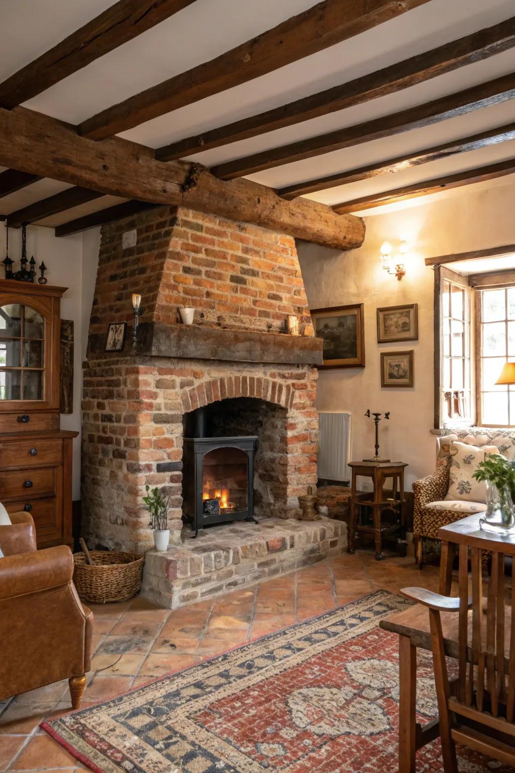 Salvaged brick brings history and individuality to your fireplace.