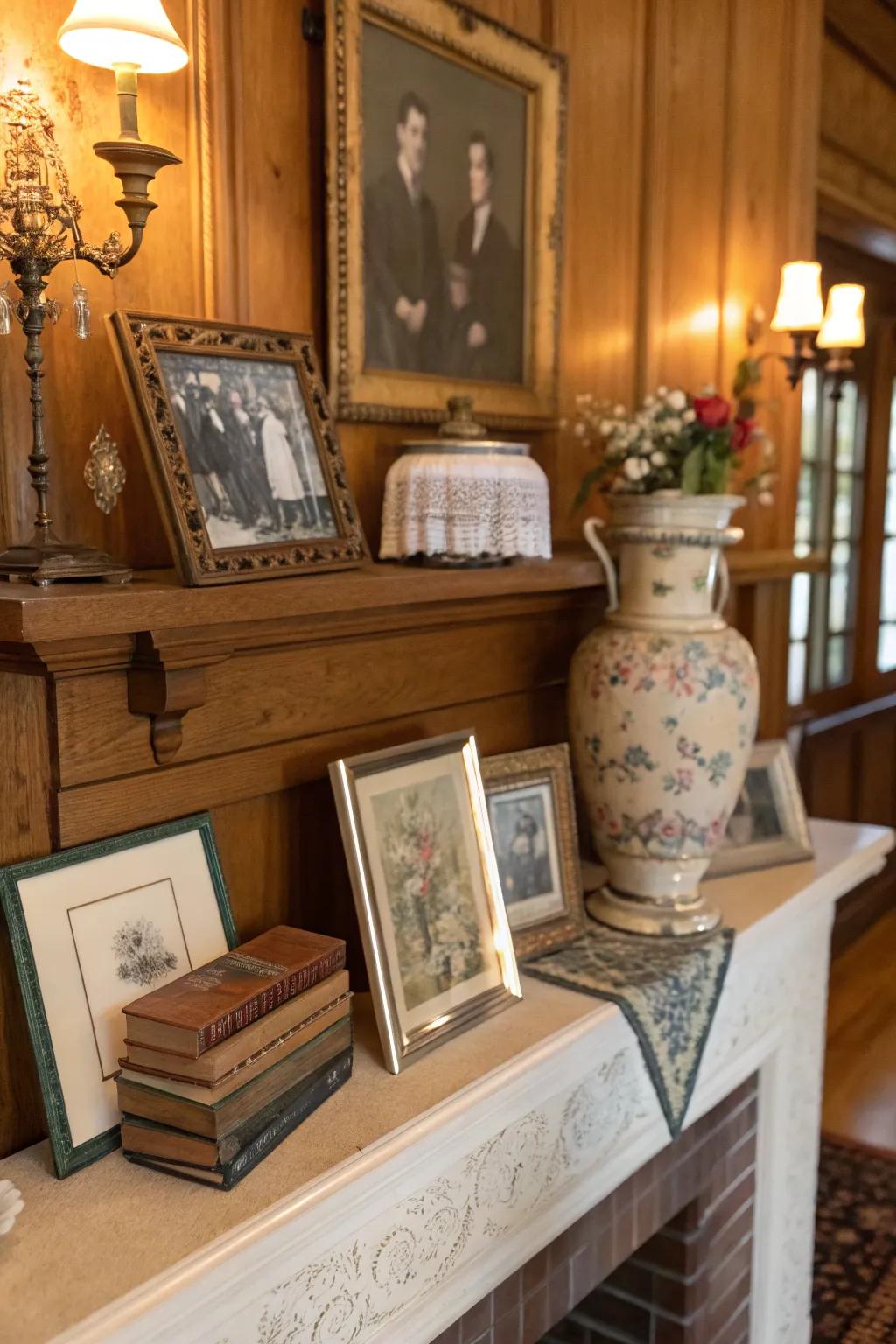 Vintage items on your mantel tell a story and add depth.