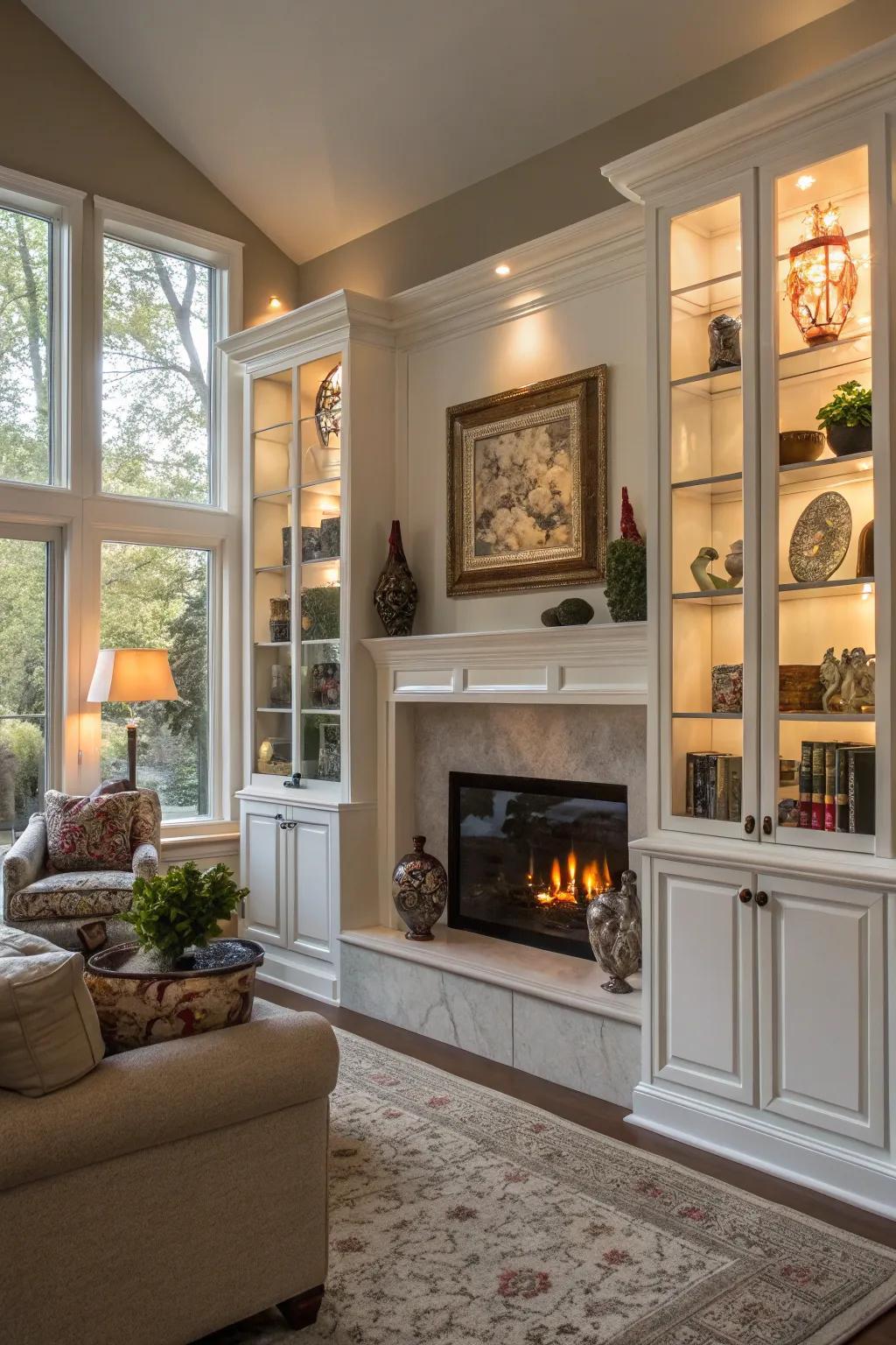 Showcase your collection to add a personal element to your fireplace area.