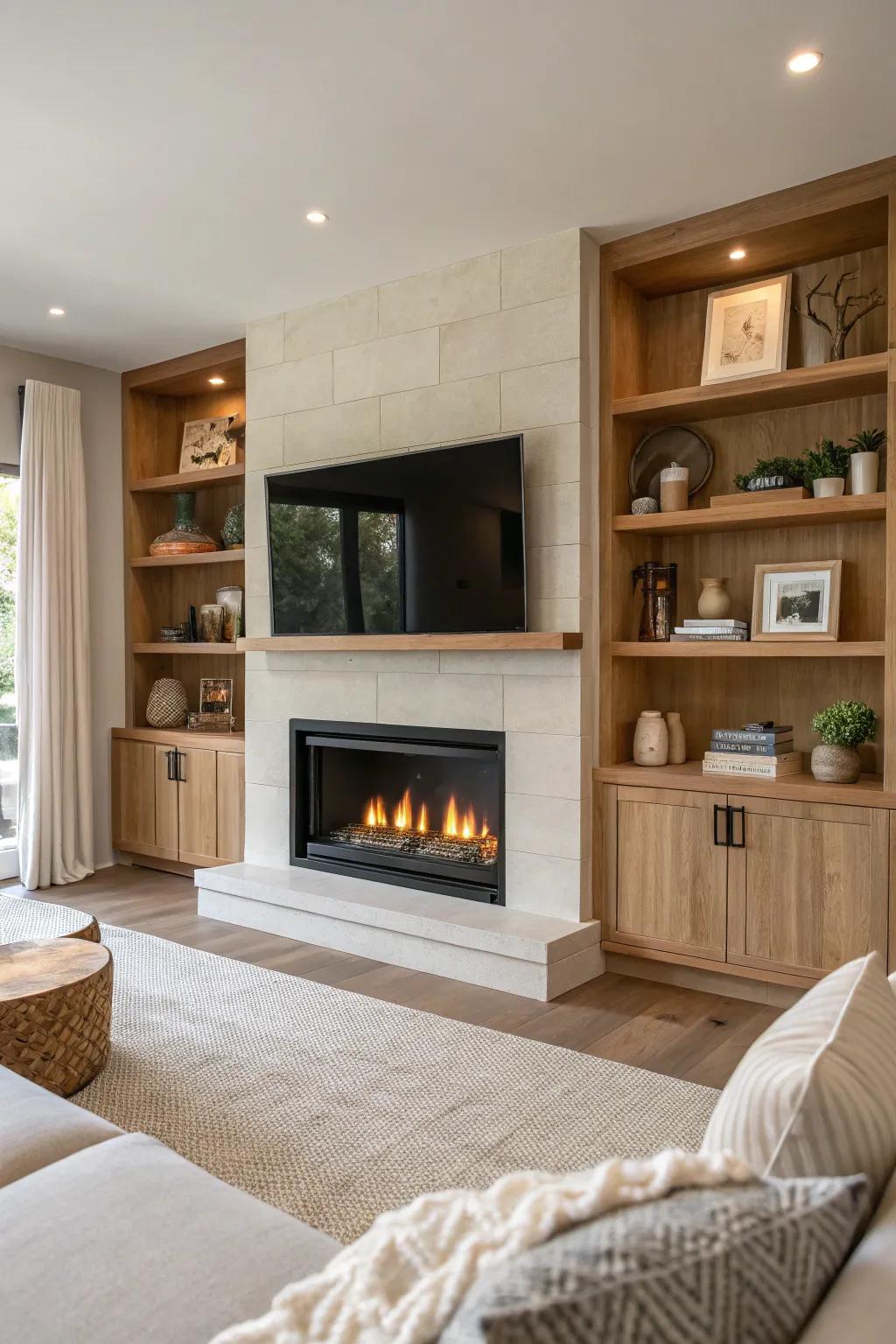 Opt for a digital fireplace for a sleek, modern touch in your living space.