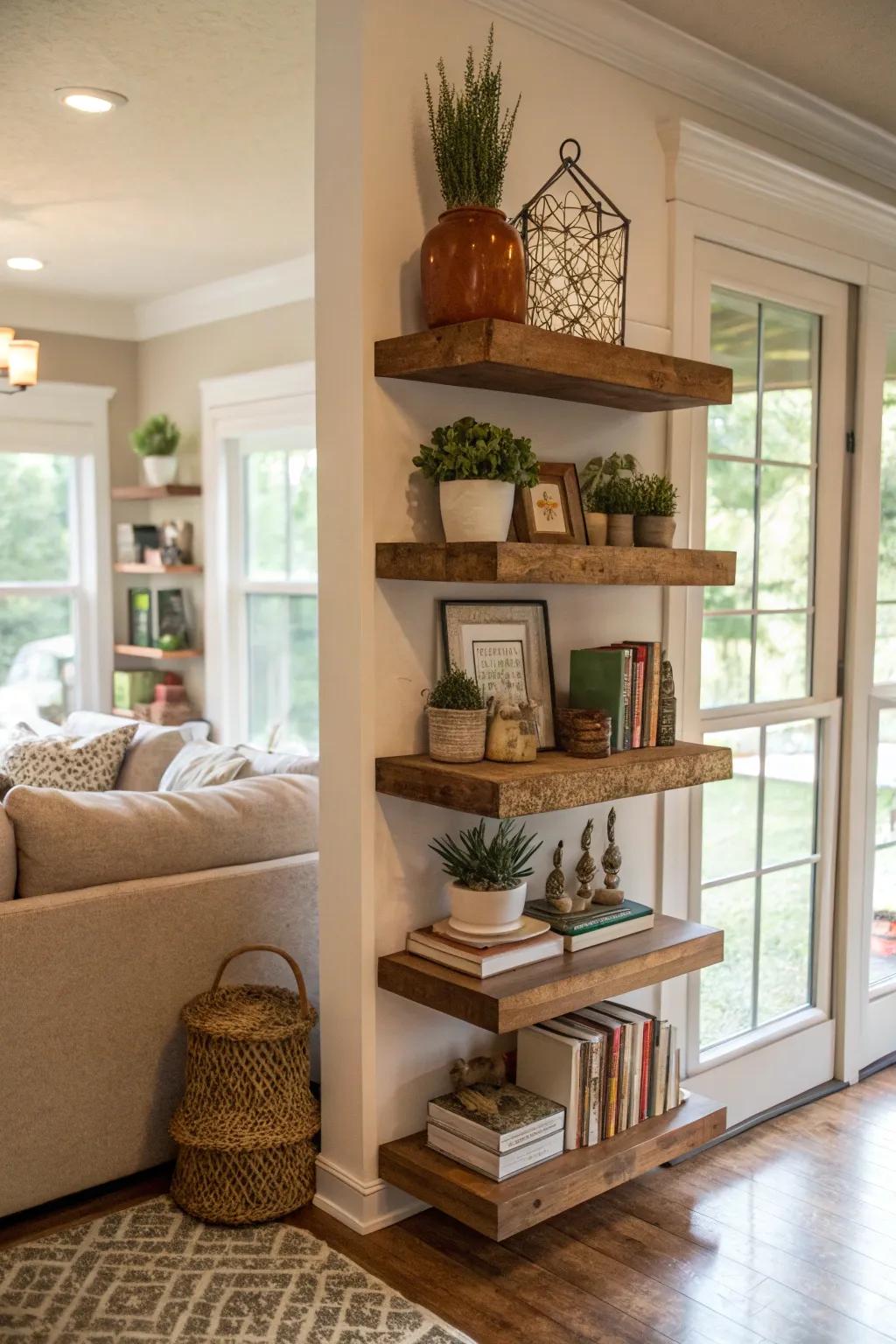 Corner floating shelves make use of every space